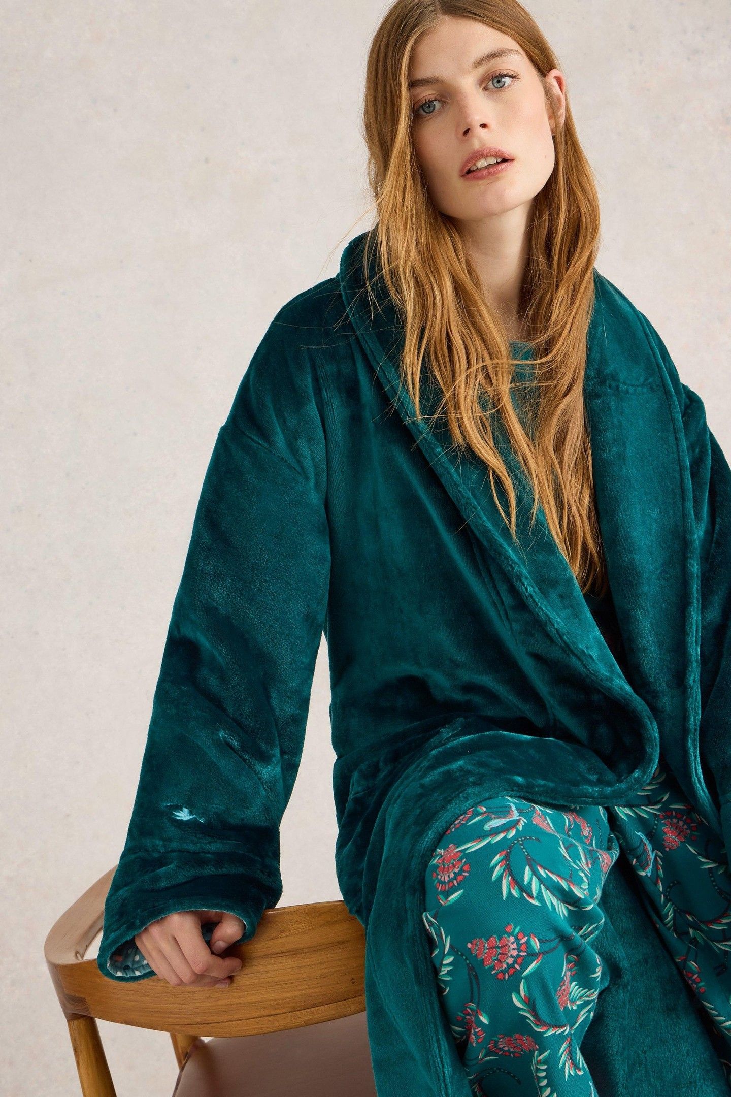 CLOVER COSY DRESSING GOWN MID TEAL 1