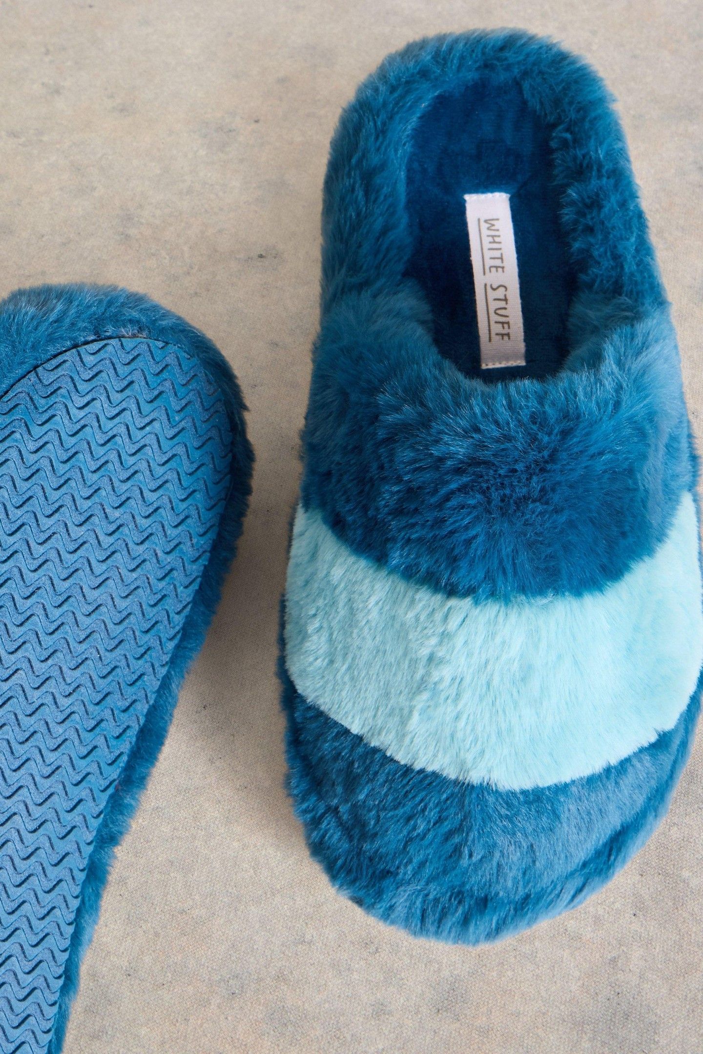 FAUX FUR MULE SLIPPER TEAL MULTI 4