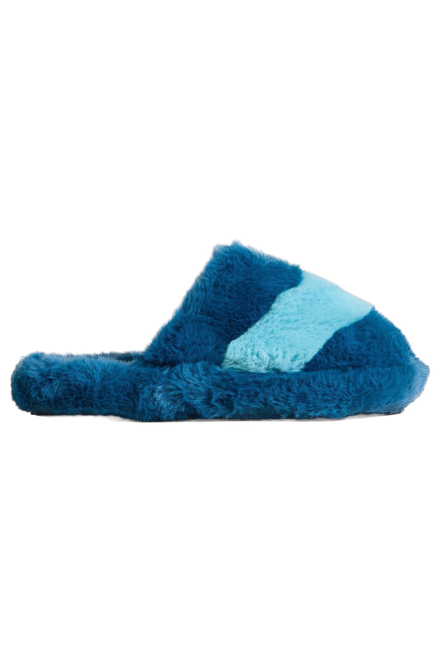 FAUX FUR MULE SLIPPER TEAL MULTI 1