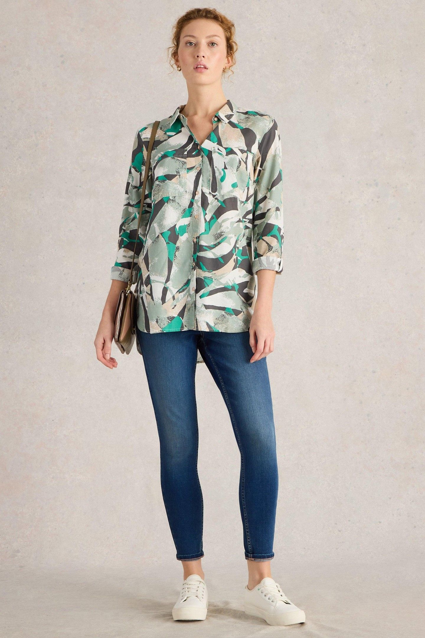 SOPHIE LONGLINE COTTON SHIRT GREY MULTI 2