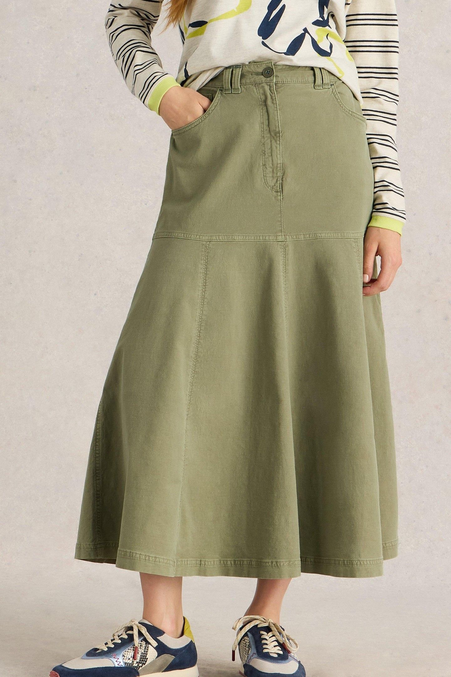 QUINN MIDI SKIRT KHAKI GREEN 2