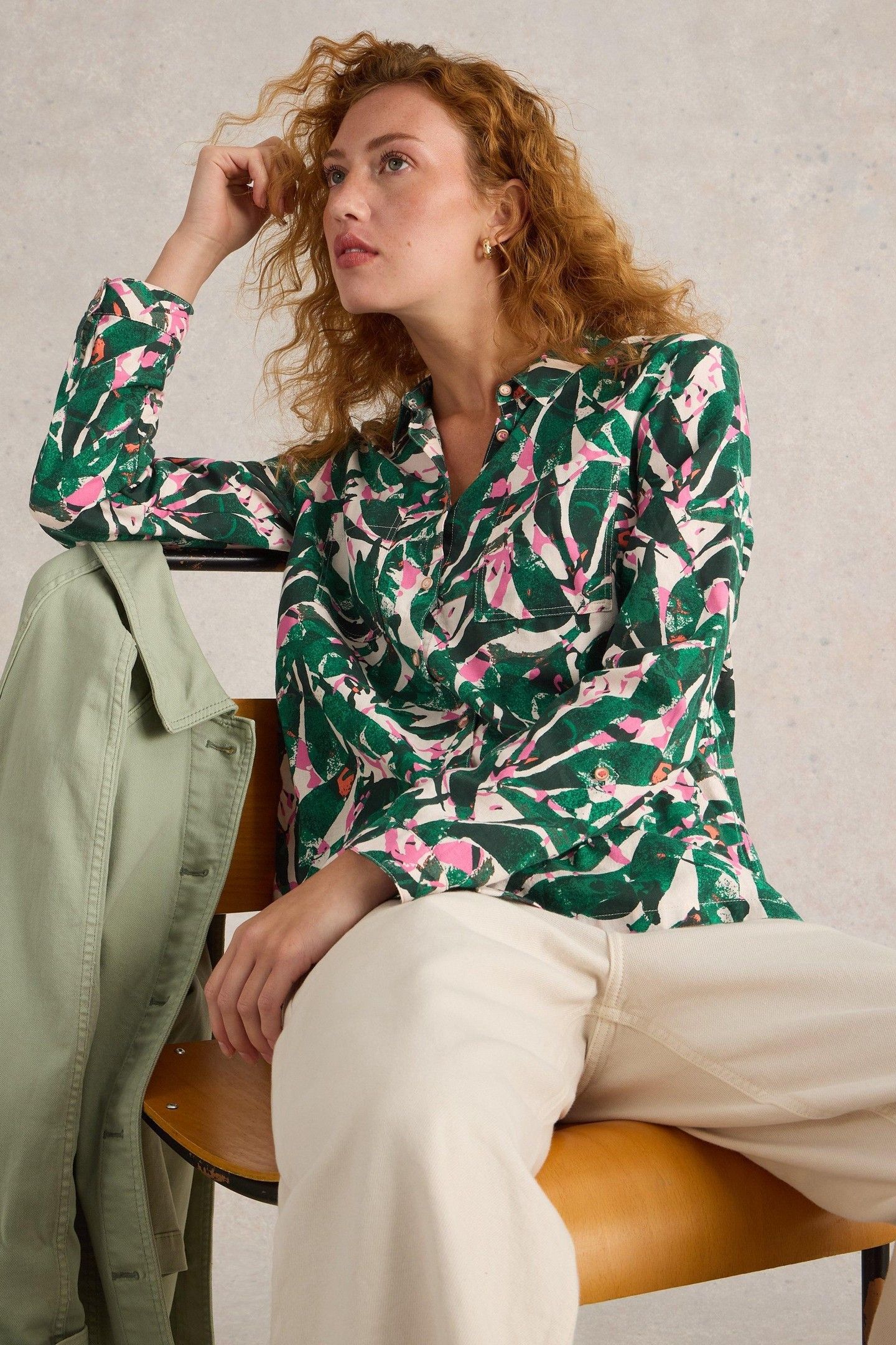 SOPHIE ORGANIC COTTON SHIRT GREEN PRINT 6
