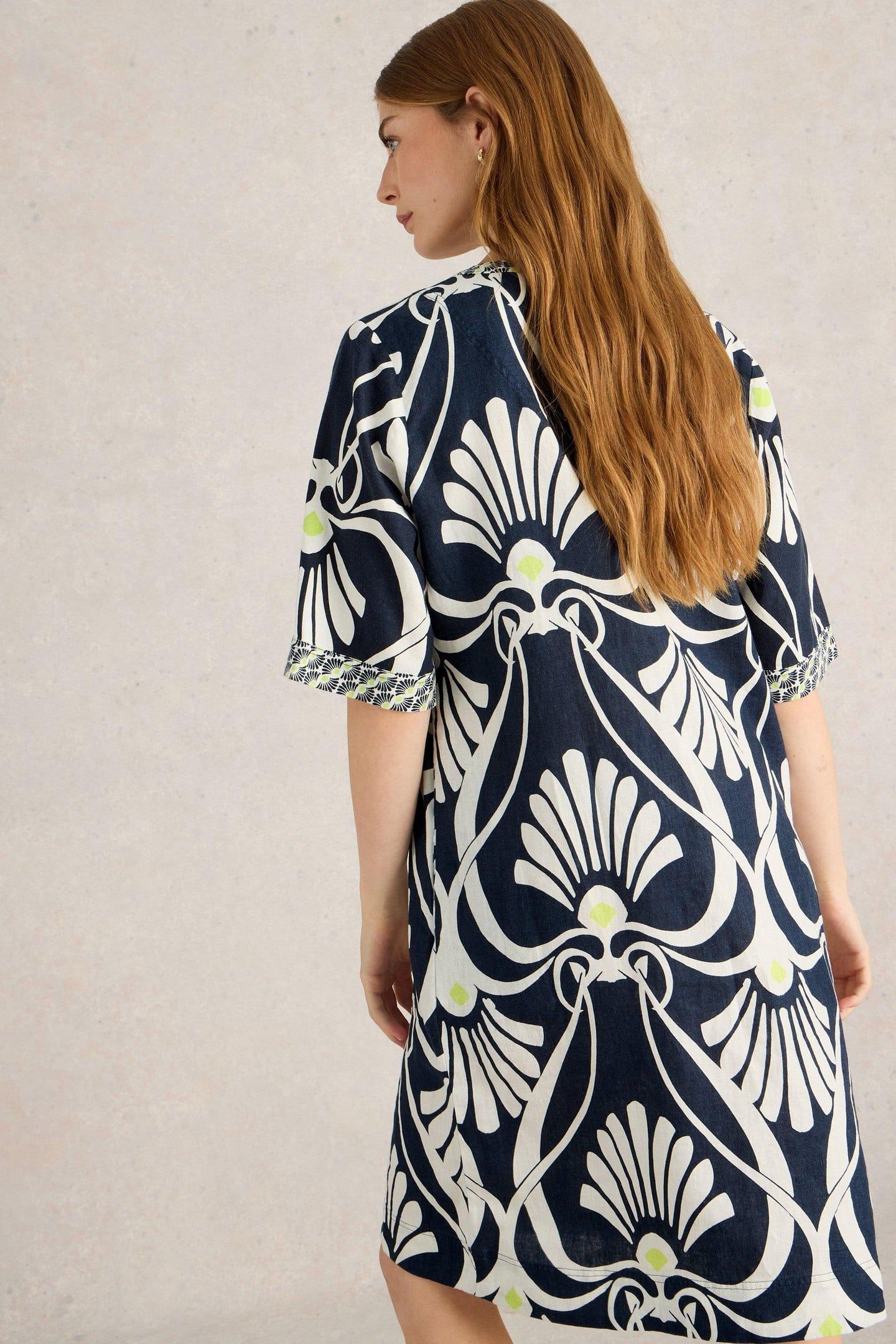 ASH LINEN DRESS NAVY PRINT 3