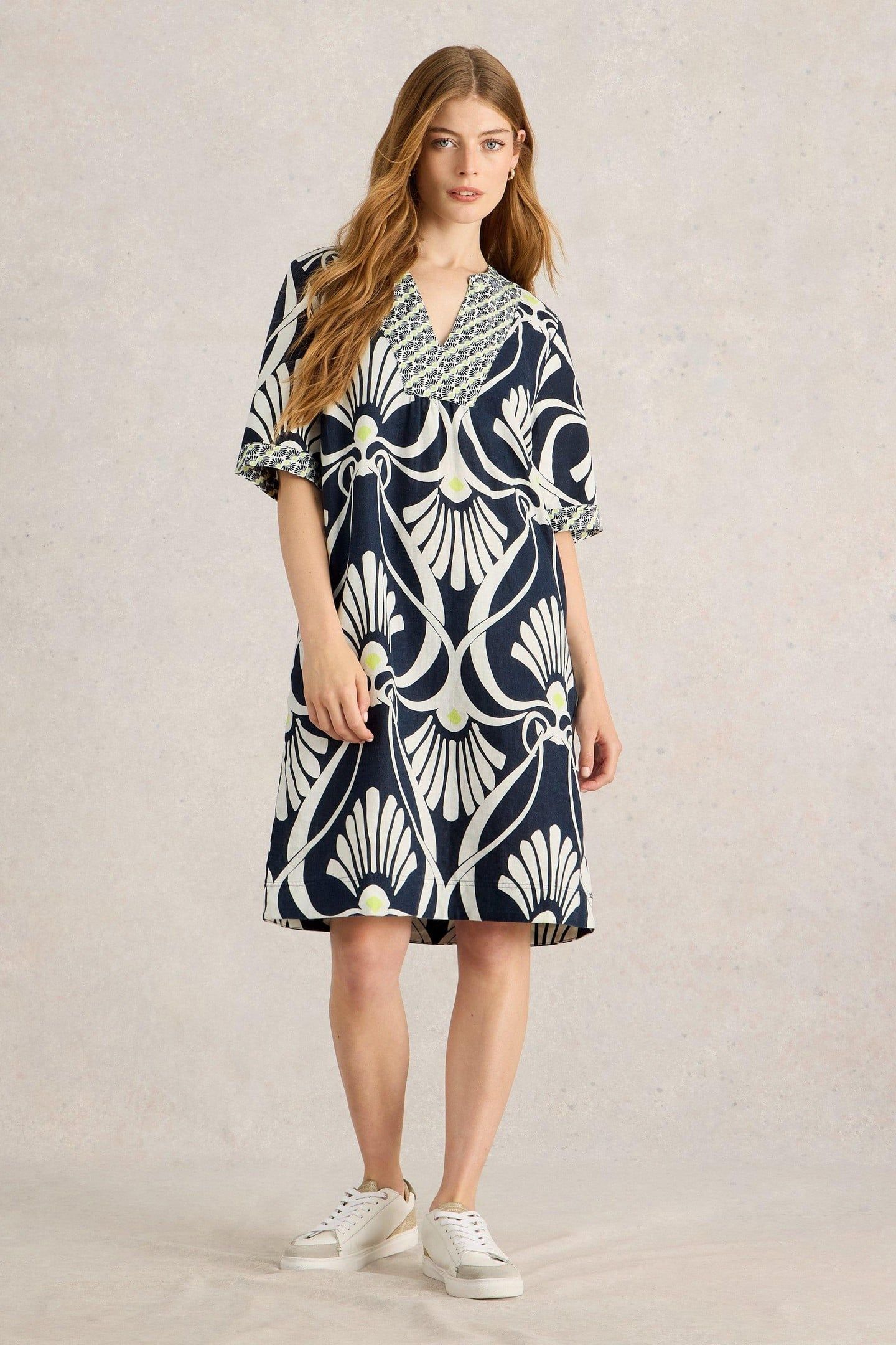 ASH LINEN DRESS NAVY PRINT 2