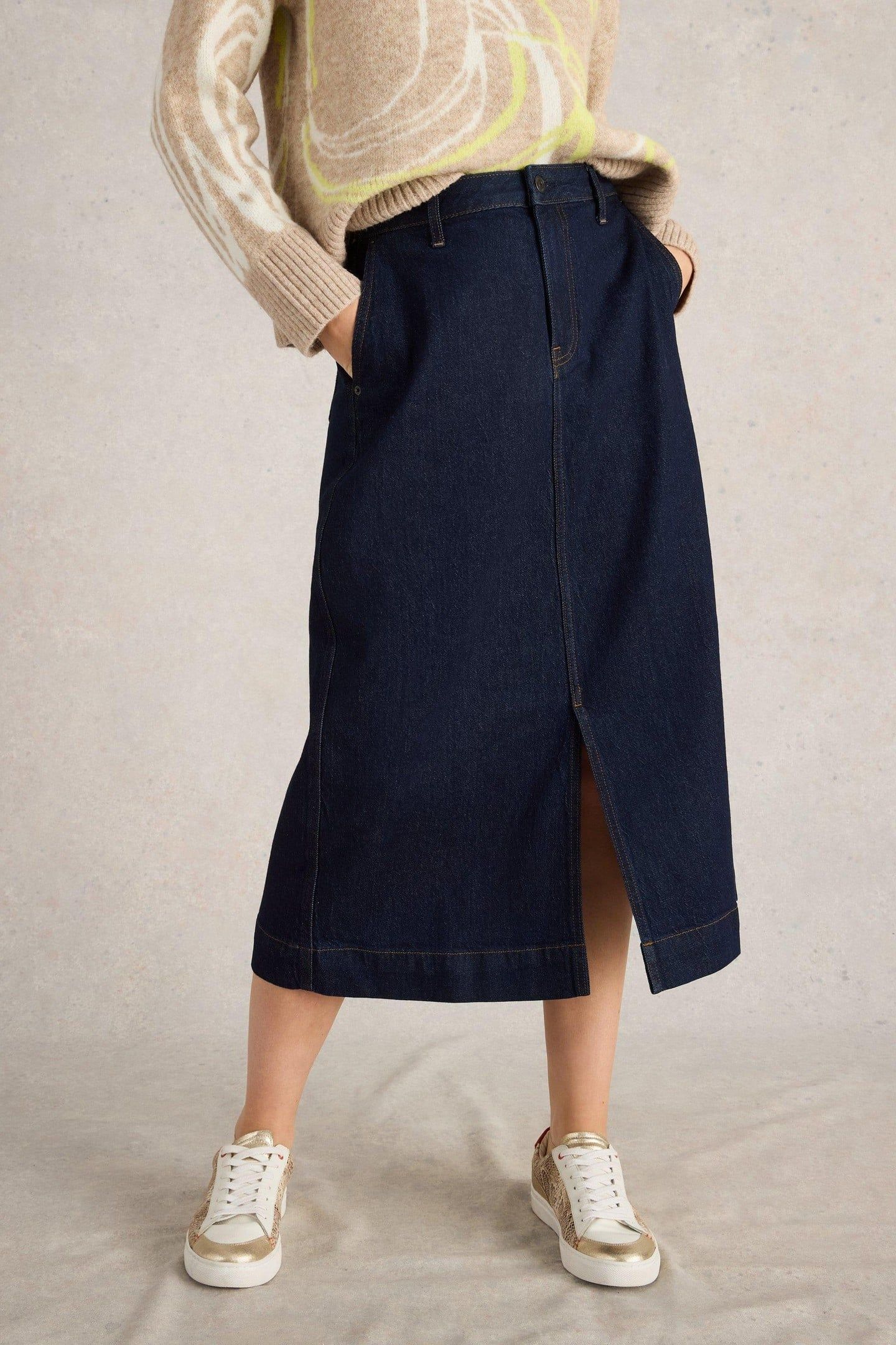 ALLIE DENIM MIDI SKIRT DARK DENIM 1