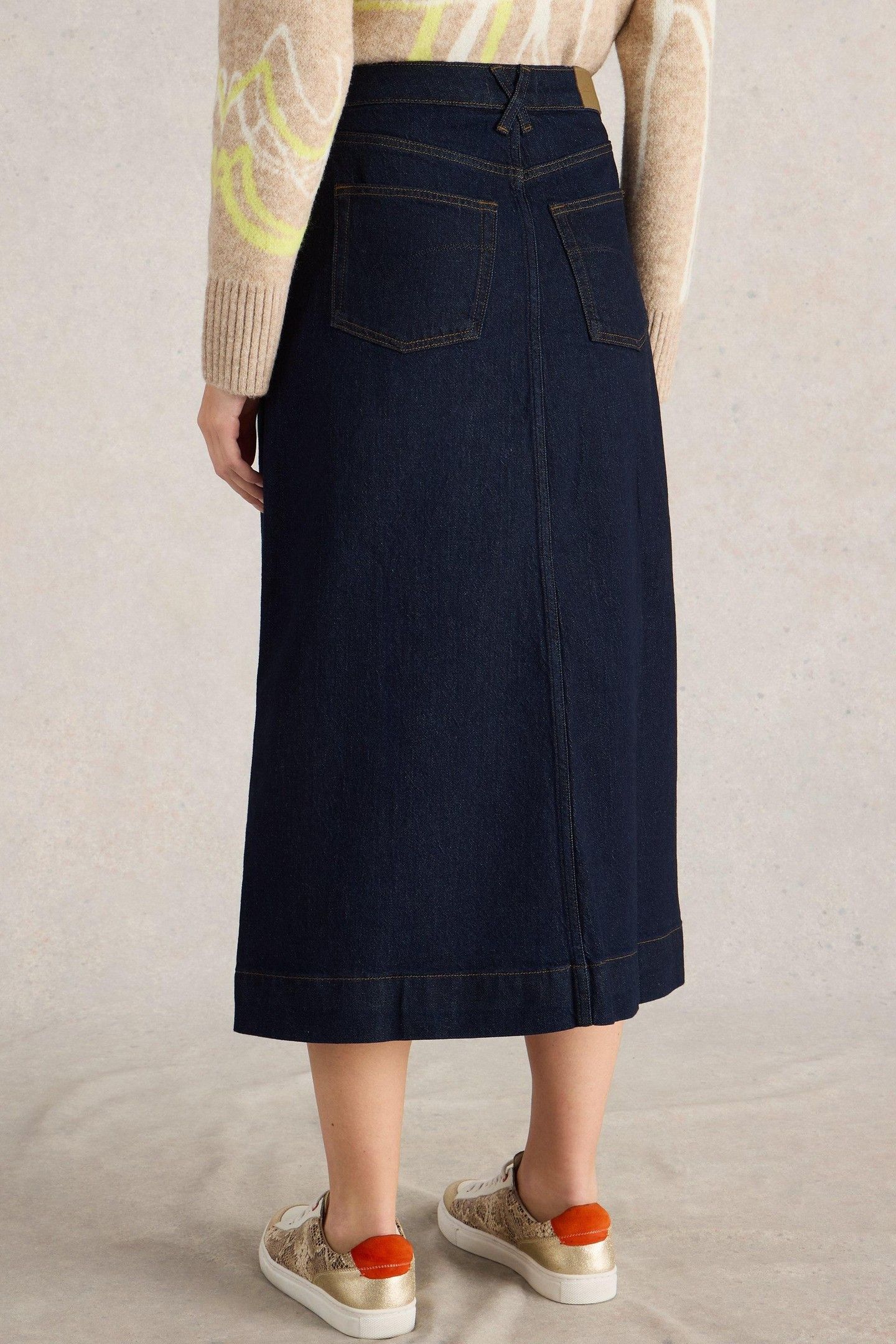 ALLIE DENIM MIDI SKIRT DARK DENIM 4