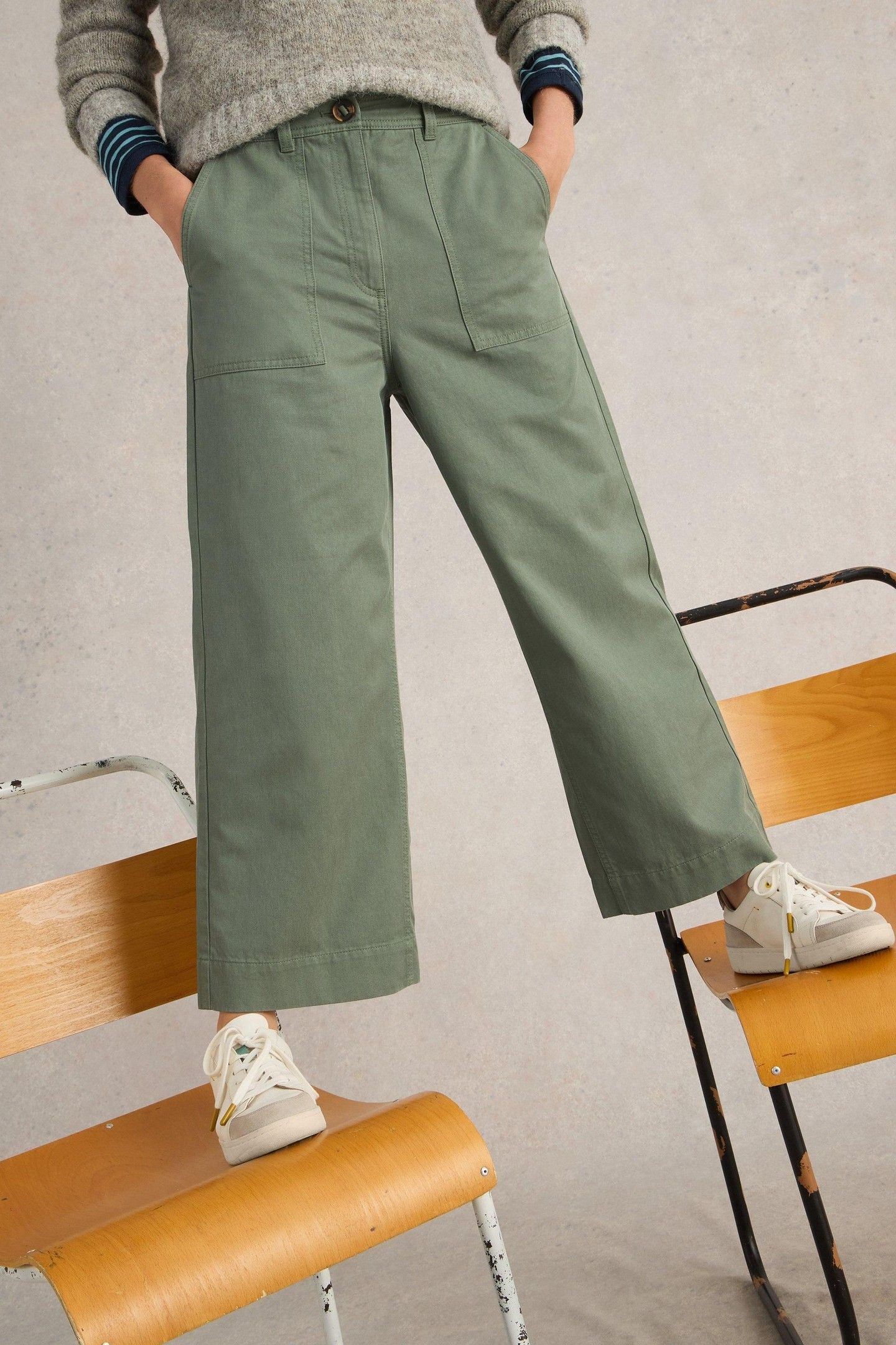 ROMY WIDE LEG CROPPED TROUSER DUSTY GREEN 5