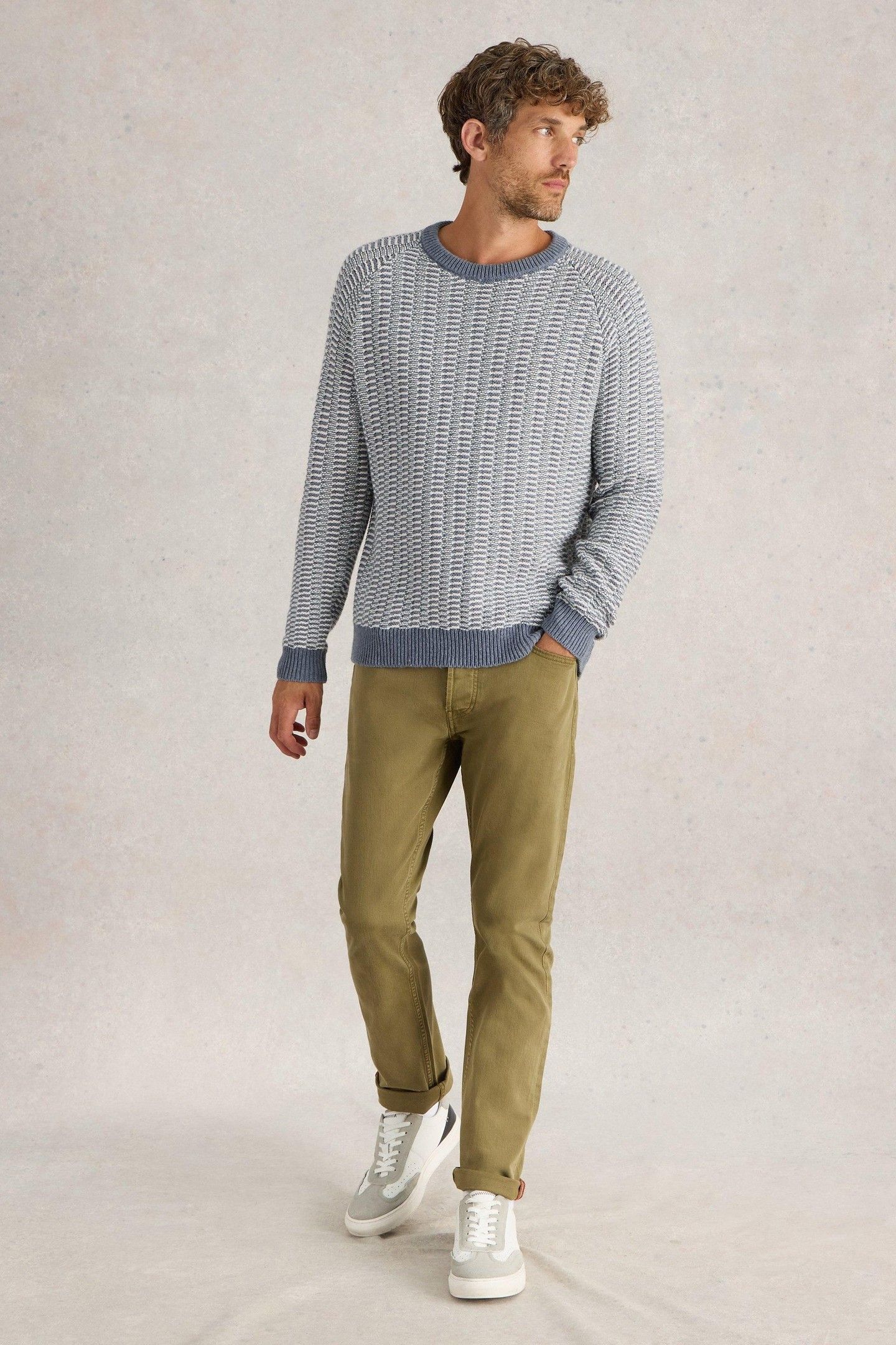 TEXTURED CREW NECK JUMPER BLUE MULTI 2