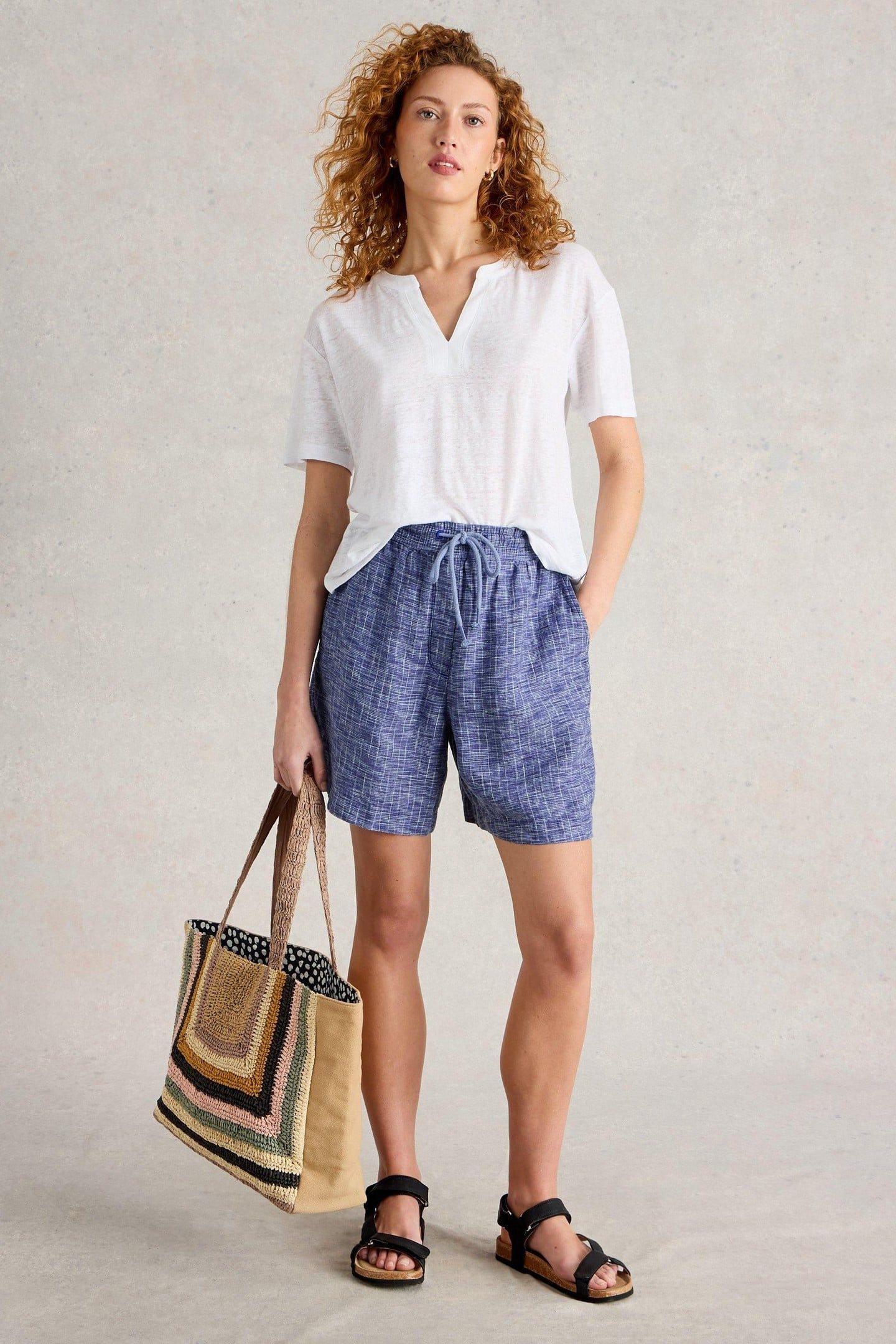 BELLE LINEN SHORT BLUE MULTI 3