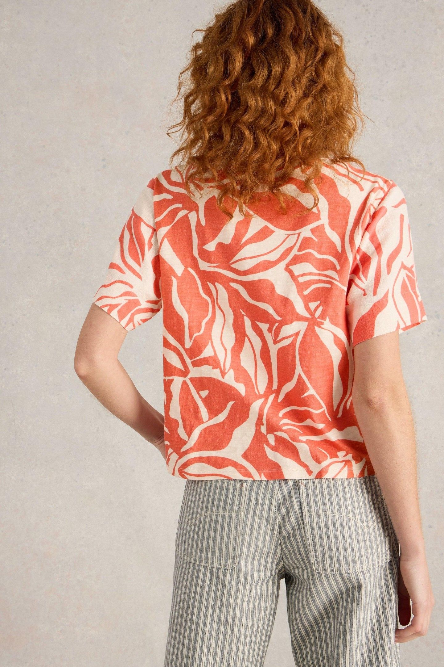 SARA TIE HEM TOP CORAL PRINT 3