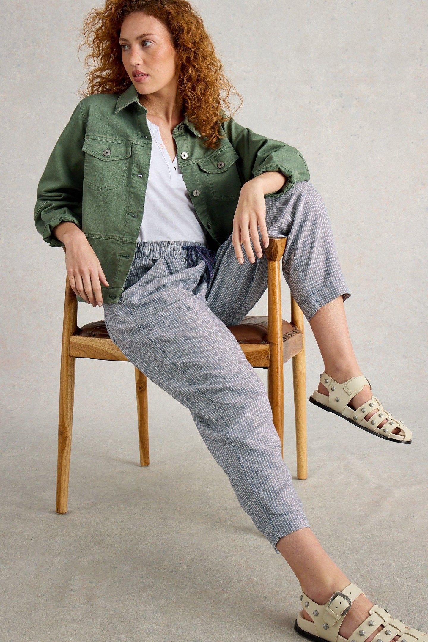 ELLE LINEN BLEND TROUSER BLUE MULTI 6