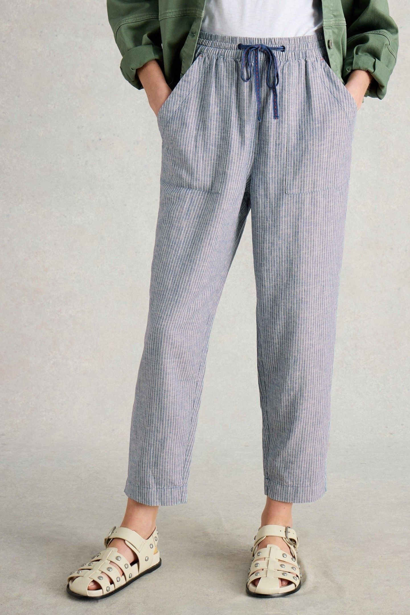 ELLE LINEN BLEND TROUSER BLUE MULTI 1