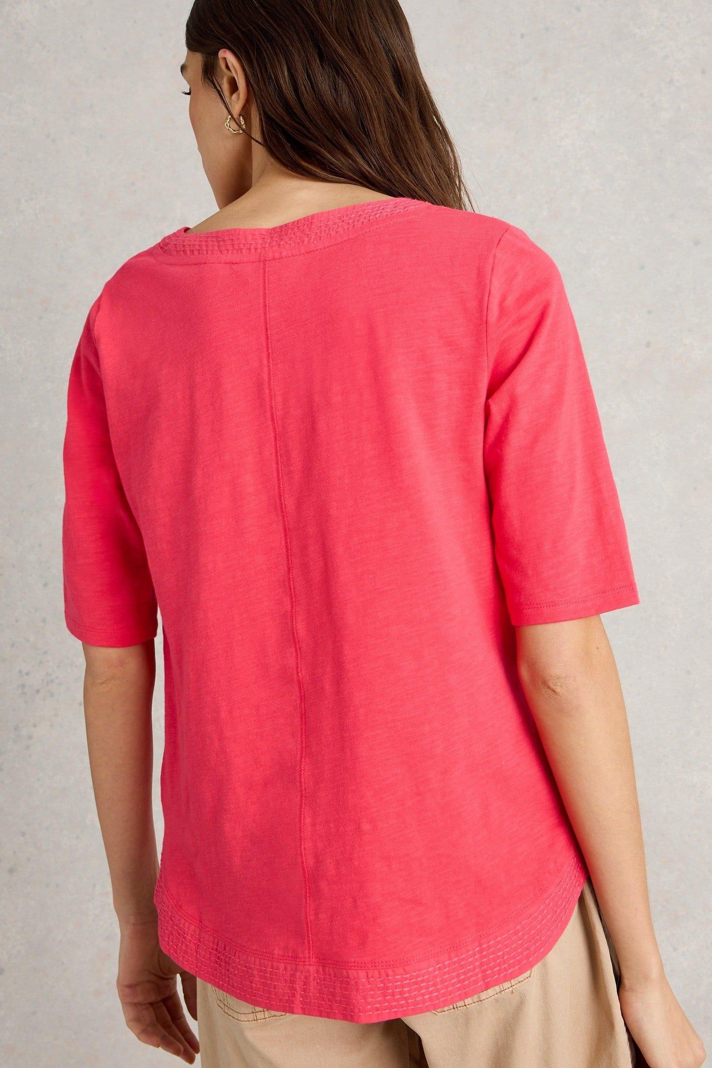 WEAVER NOTCH NECK TOP BRIGHT PINK 3