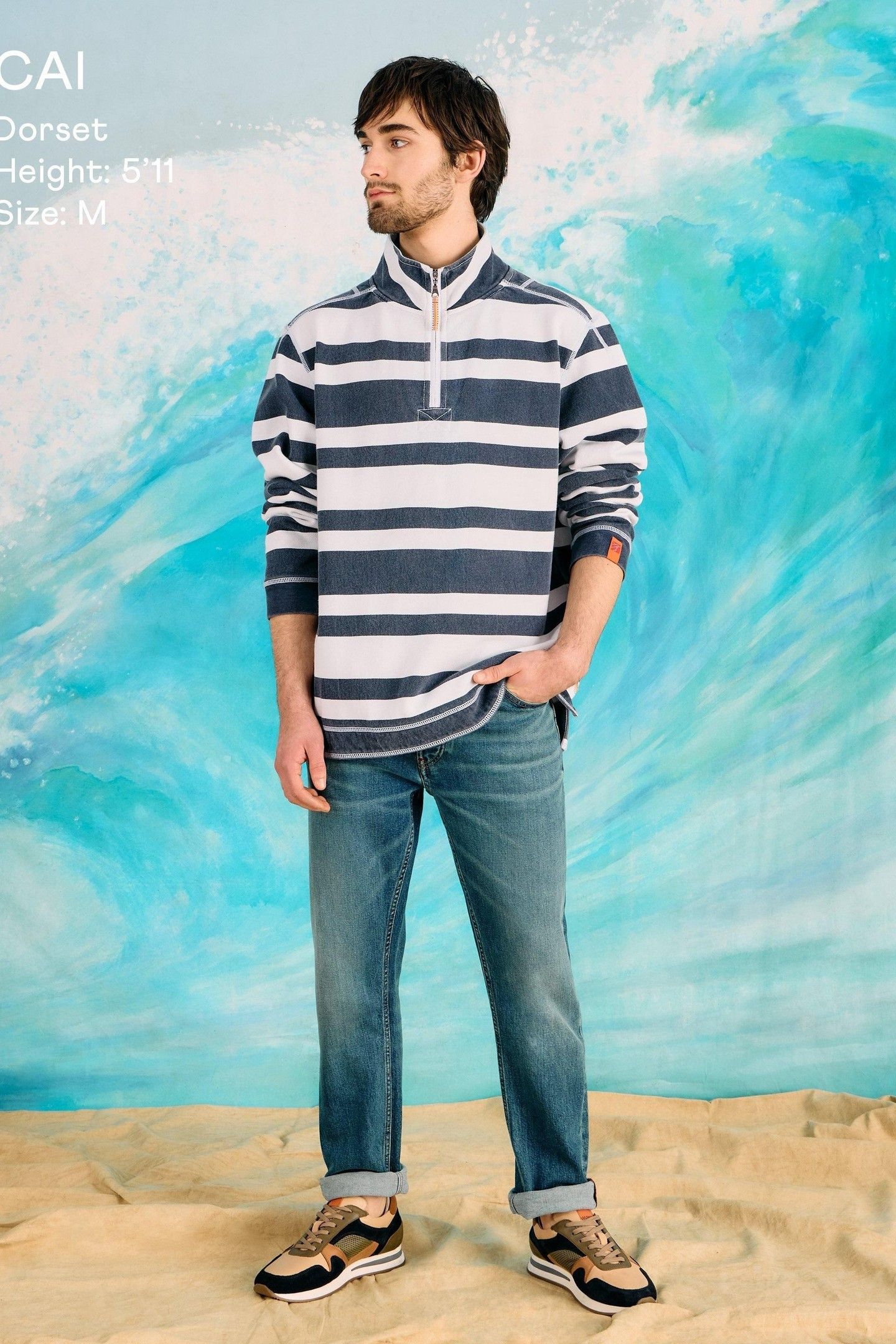 STRIPE PIQUE HALF ZIP SWEAT NAVY MULTI 7