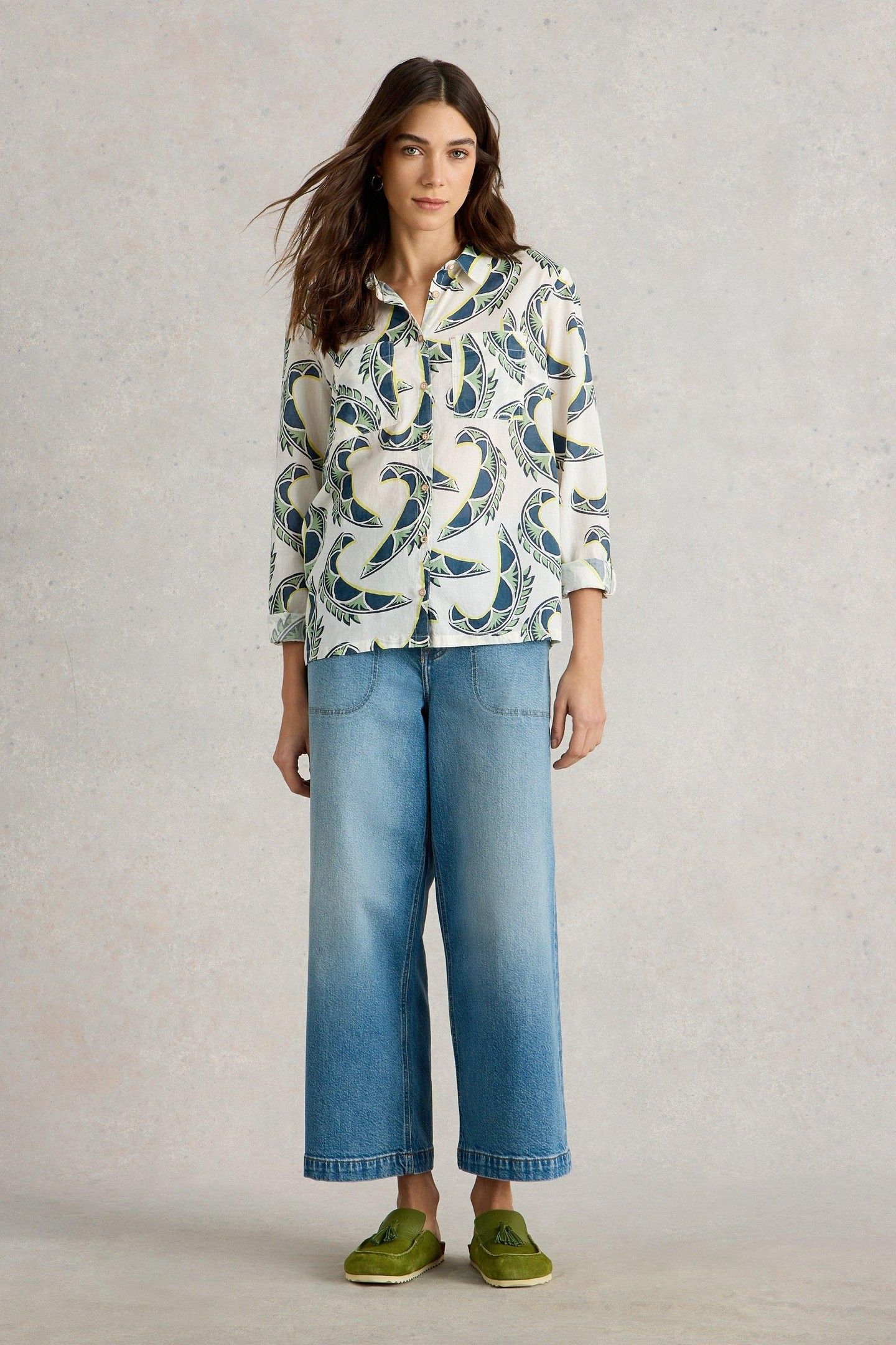 SOPHIE ORGANIC COTTON SHIRT IVORY PRINT 1