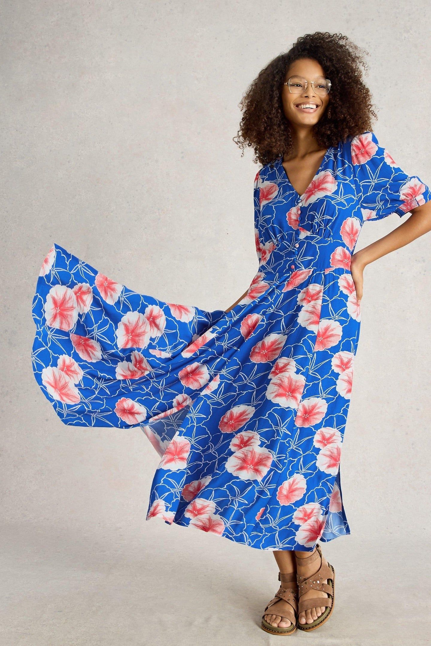 HAZEL BIAS CUT DRESS BLUE PRINT 1