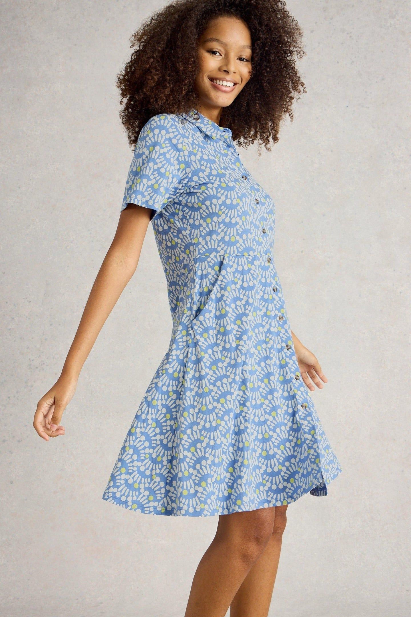 RIA JERSEY SHIRT DRESS BLUE PRINT 1