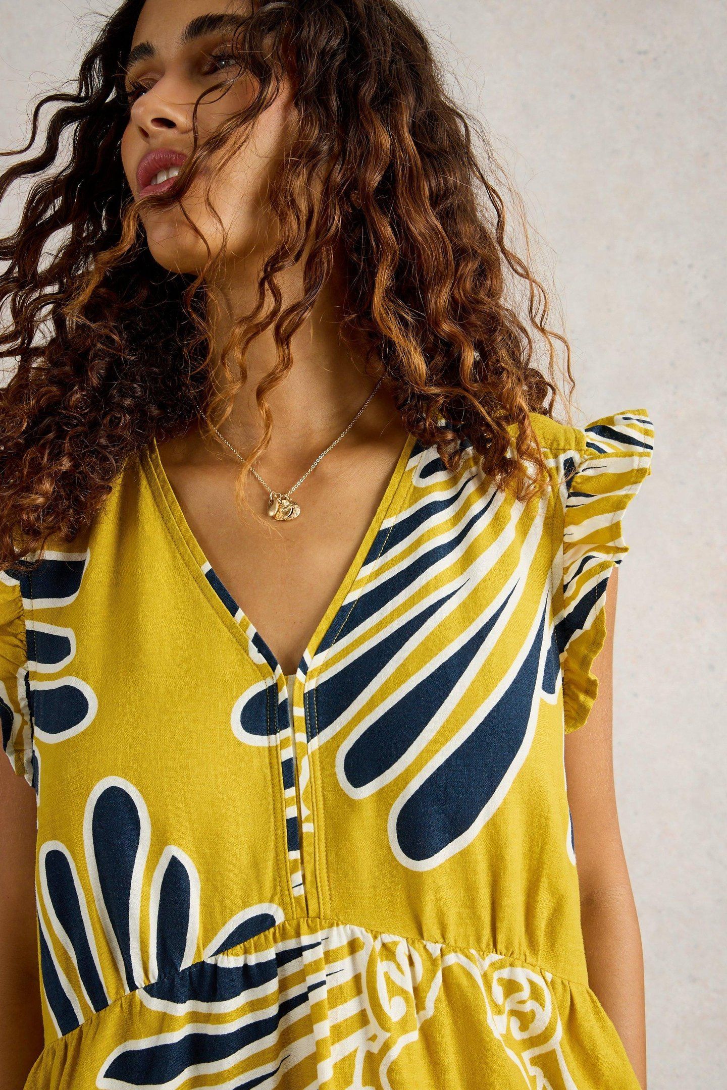 LORNA LINEN BLEND MAXI DRESS YELLOW PRINT 6