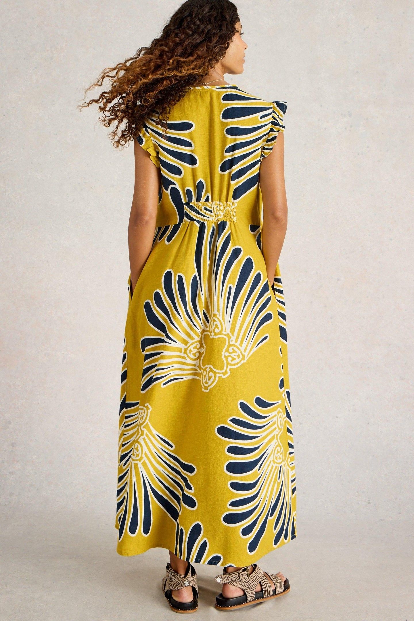 LORNA LINEN BLEND MAXI DRESS YELLOW PRINT 3
