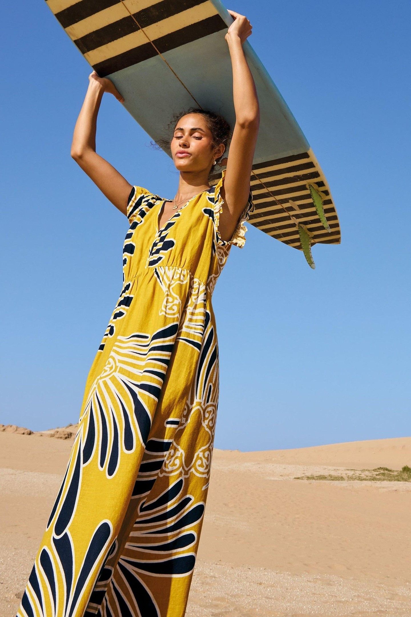 LORNA LINEN BLEND MAXI DRESS YELLOW PRINT 7