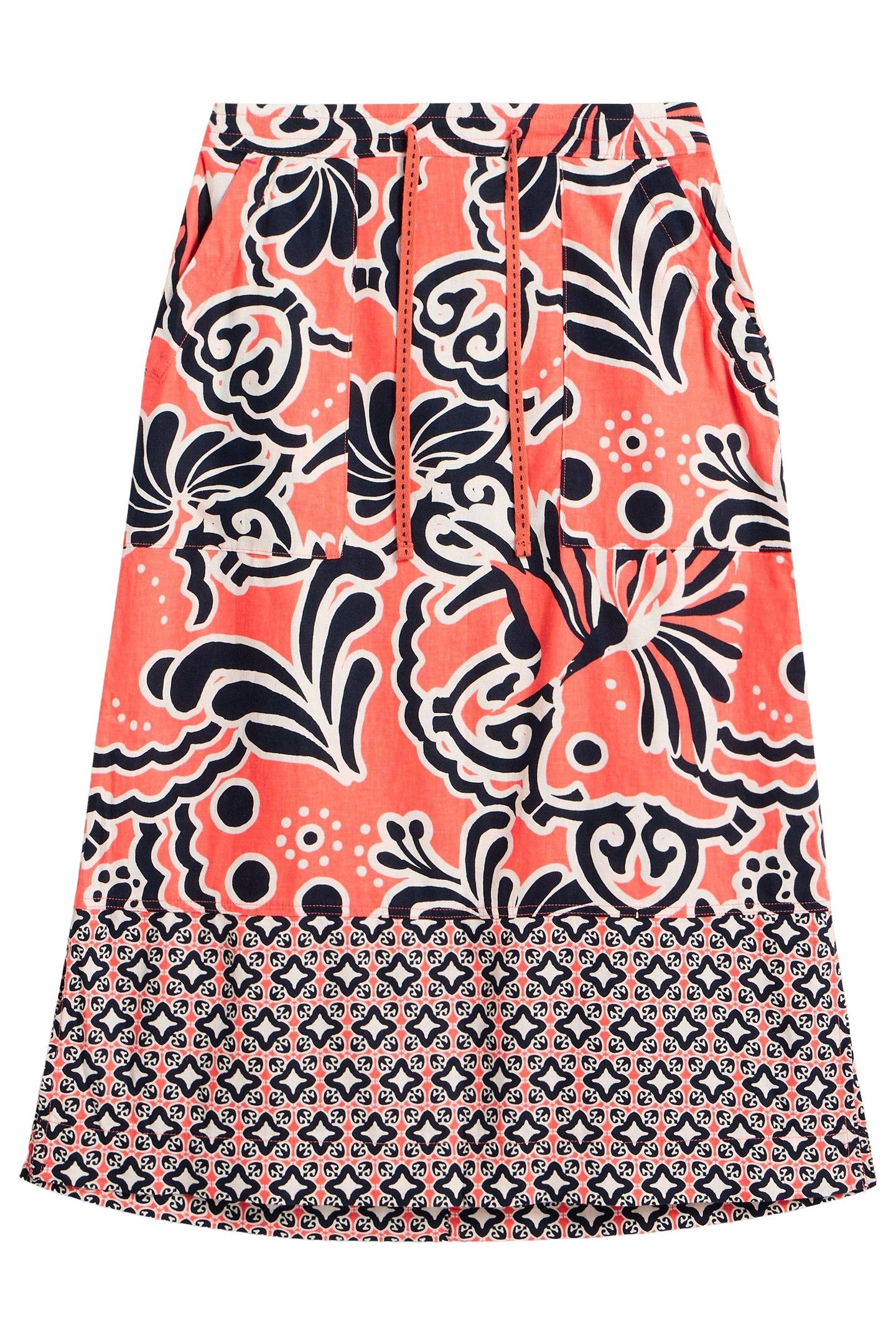 ELLE LINEN BLEND SKIRT CORAL PRINT 4