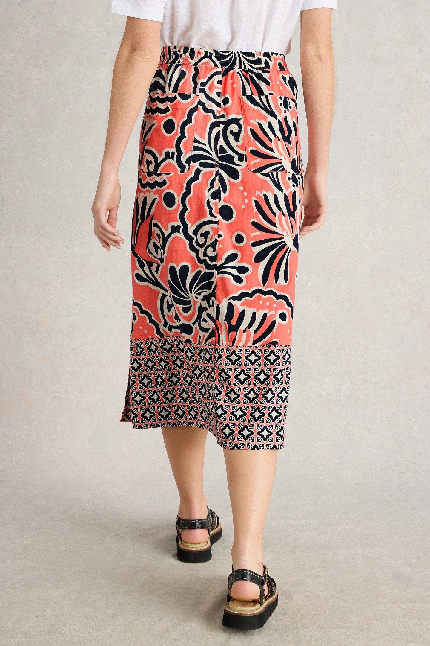 ELLE LINEN BLEND SKIRT CORAL PRINT 3