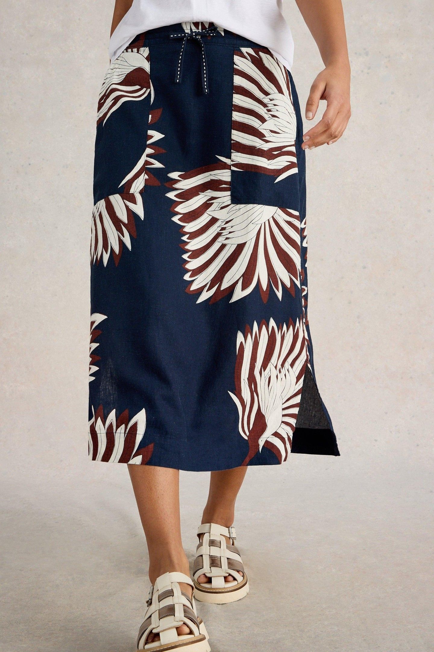 ELLE LINEN BLEND SKIRT NAVY MULTI 1