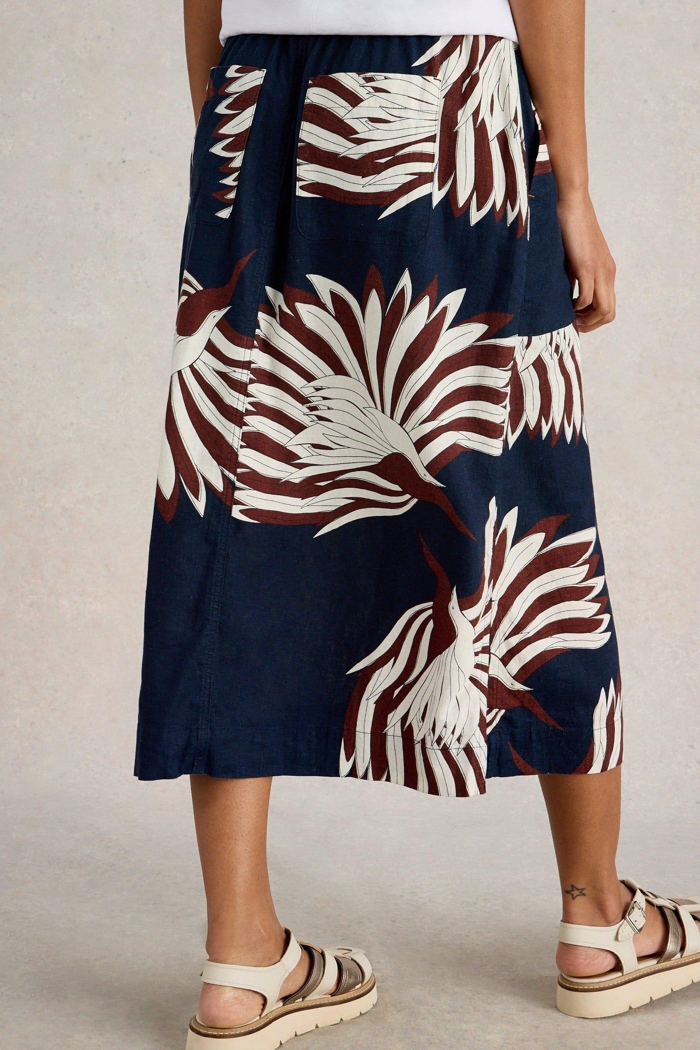 ELLE LINEN BLEND SKIRT NAVY MULTI 5