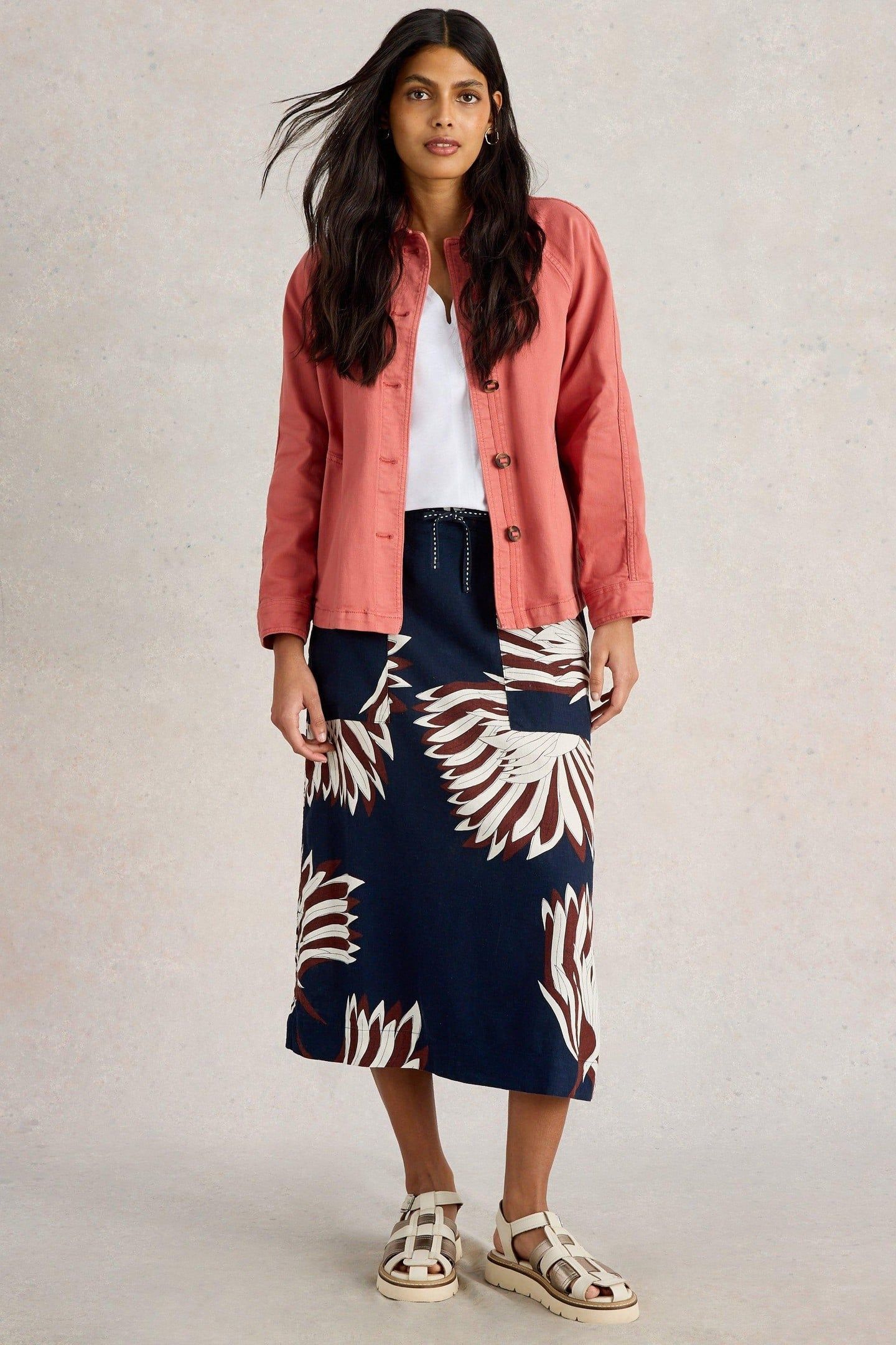 ELLE LINEN BLEND SKIRT NAVY MULTI 2