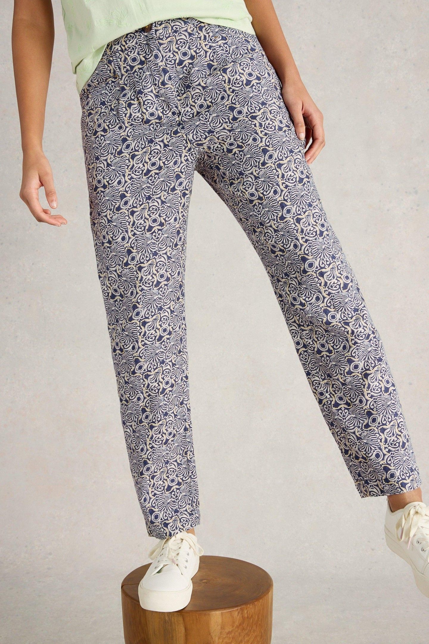 ROWENA LINEN TROUSER NAVY PRINT 1
