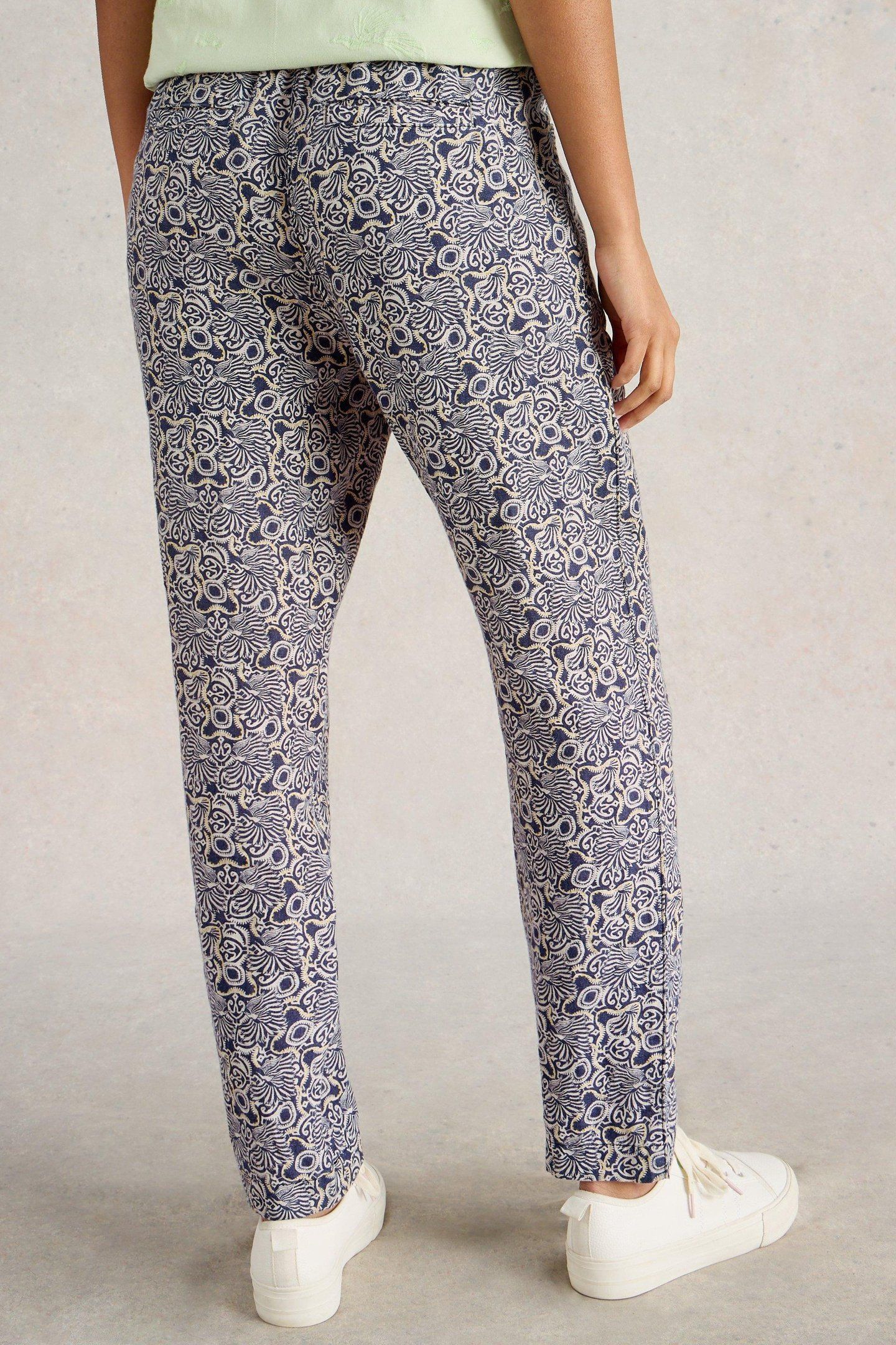 ROWENA LINEN TROUSER NAVY PRINT 3