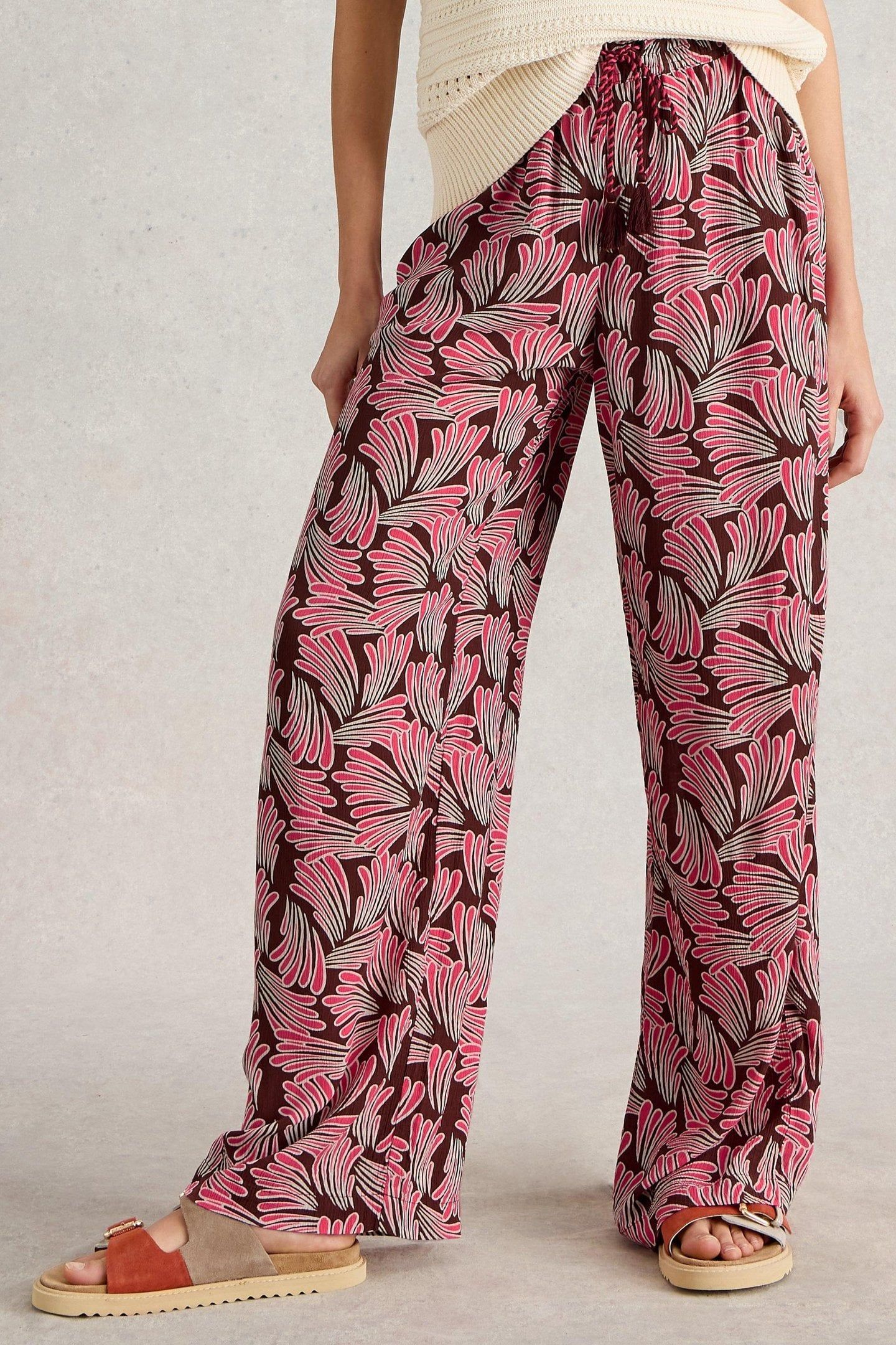 BELLE CRINKLE WIDE LEG TROUSER PINK PRINT 1