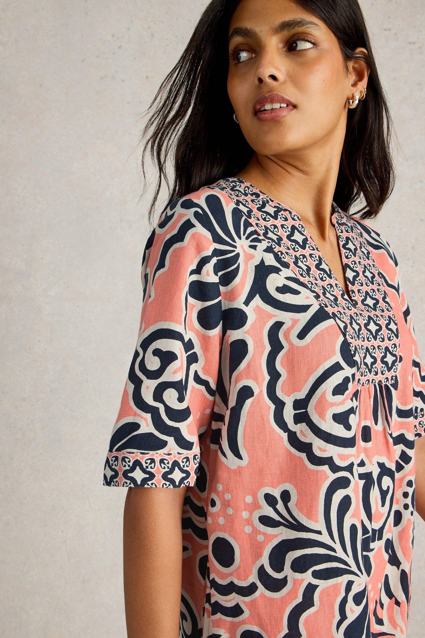 ASH LINEN DRESS CORAL PRINT 6