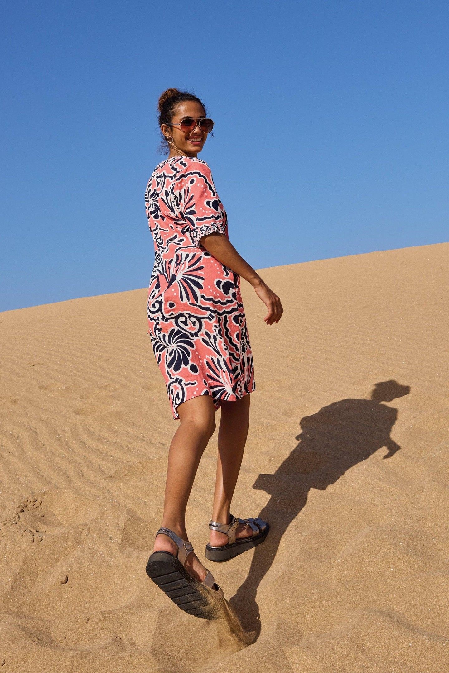 ASH LINEN DRESS CORAL PRINT 7