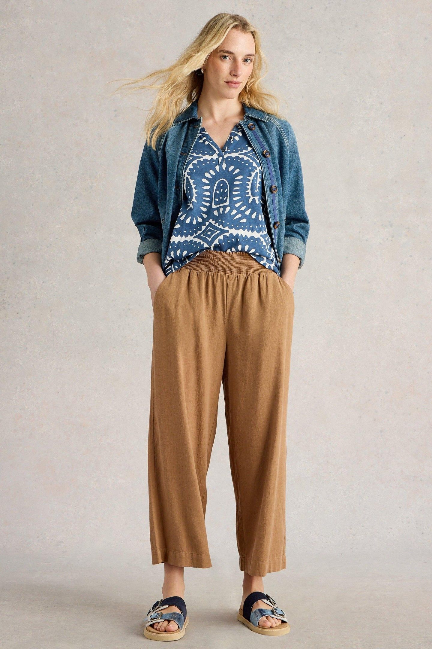 SHELLY LINEN BLEND CULOTTE MID TAN 1