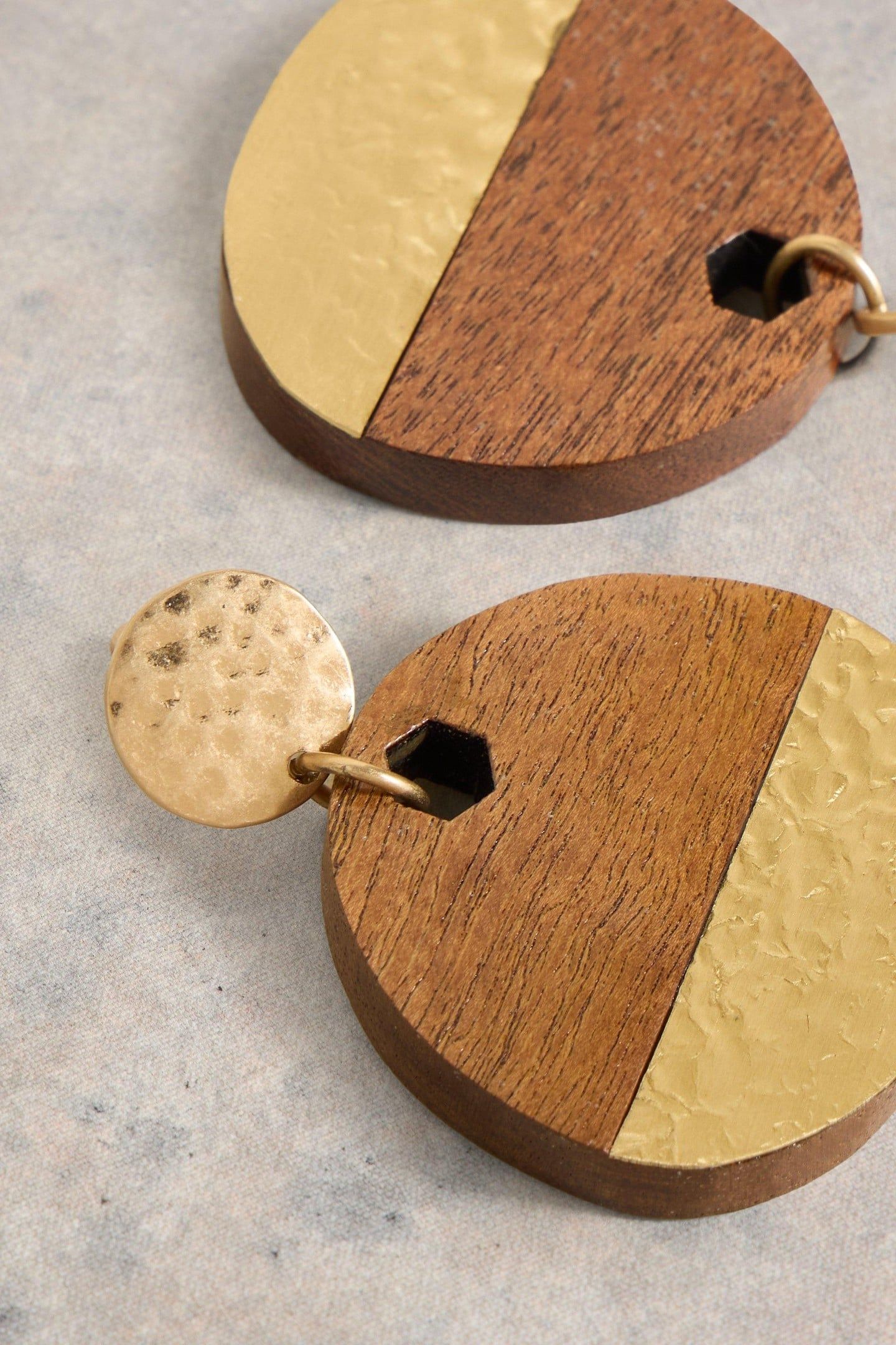 HAMMERED WOODEN MIX EARRING BROWN MULTI 1