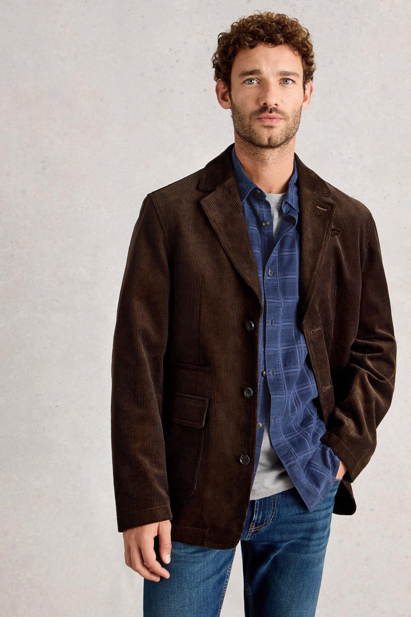GRIFFIN CORD CHECK SHIRT DARK NAVY 1