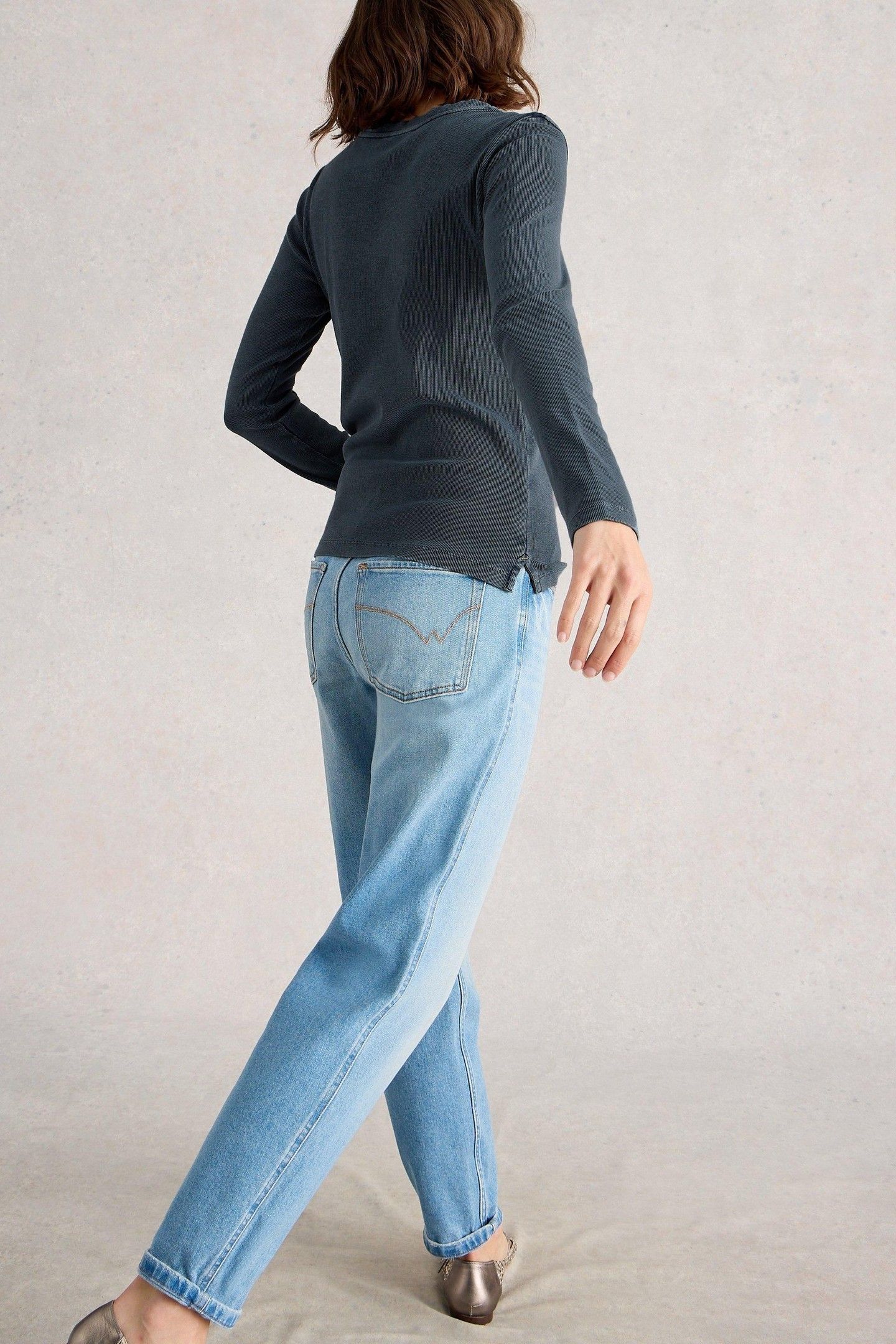 SADIE LONG SLEEVE RIB TEE MID BLUE 2