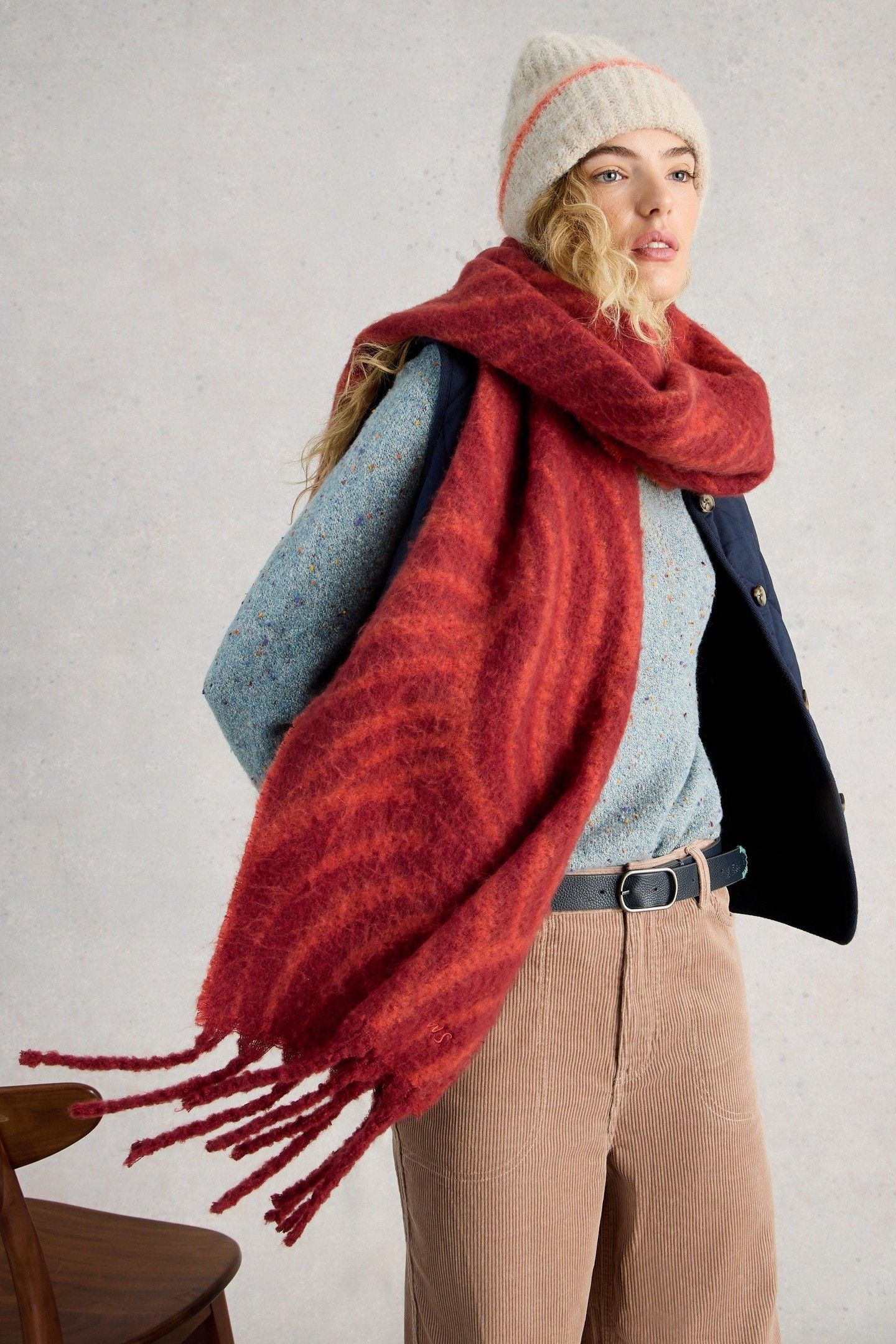 SHELLY BRUSHED SCARF DARK RED 4