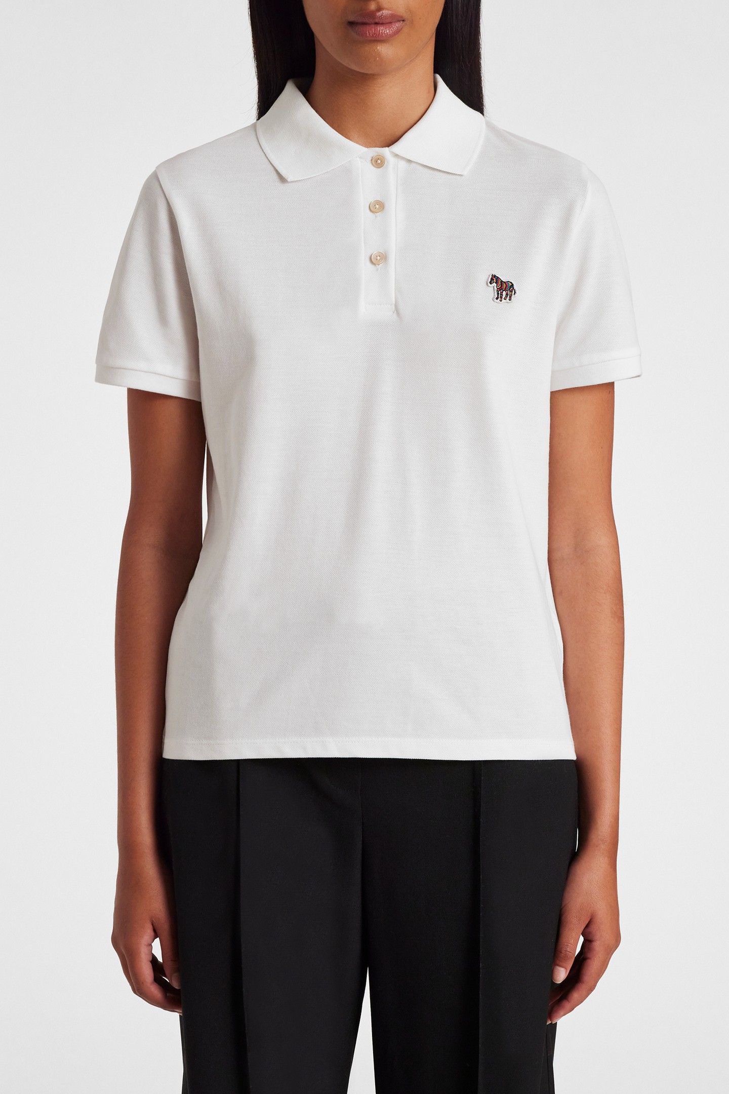 WOMENS ZEBRA POLO TOP WHITE 1