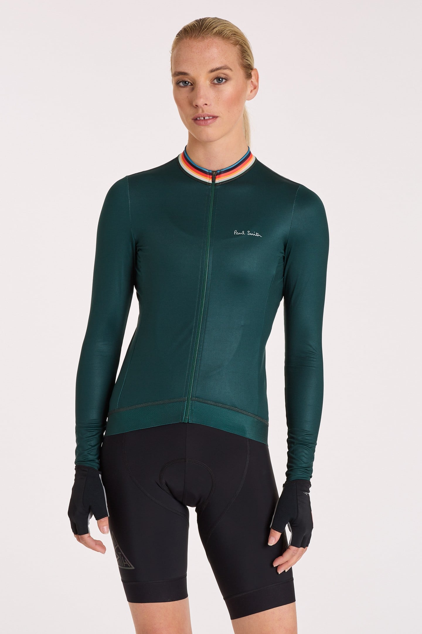 WOMENS CYCLE JERSEY L/S ARTIST STRIPE VERY DARK GREEN 1