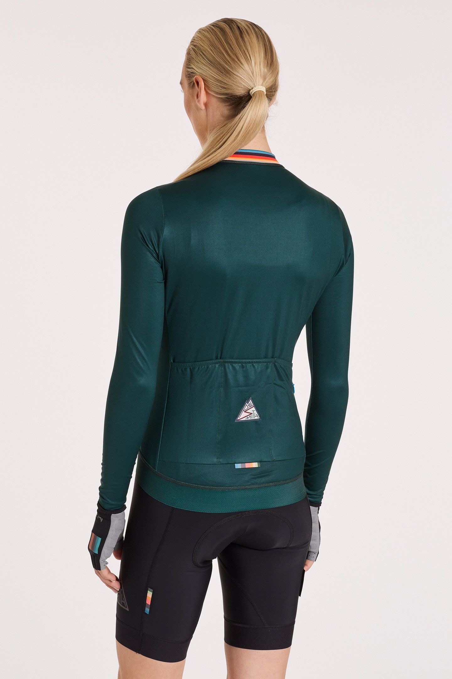 WOMENS CYCLE JERSEY L/S ARTIST STRIPE VERY DARK GREEN 2