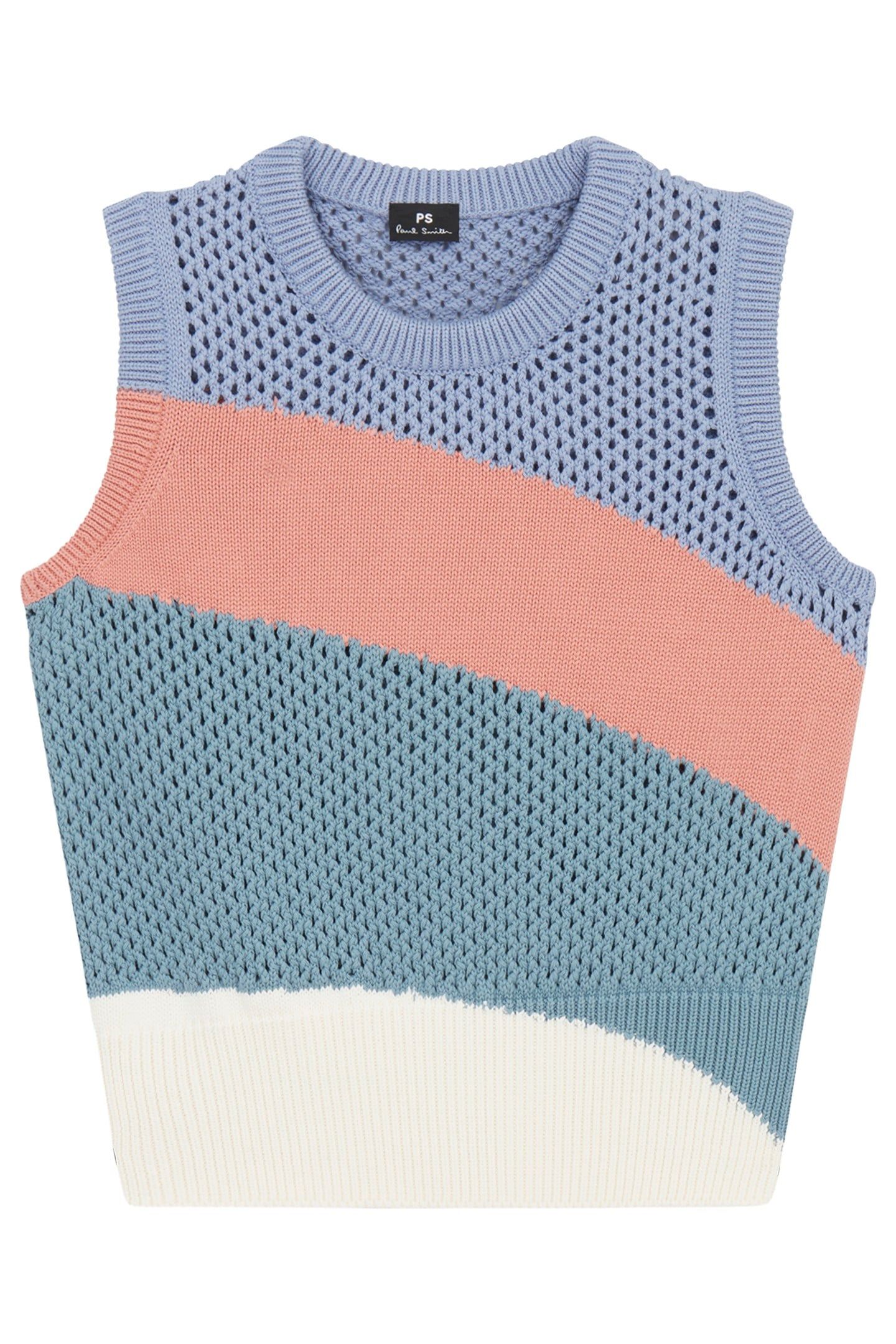 WOMENS KNITTED VEST CREW NECK BLUE 1