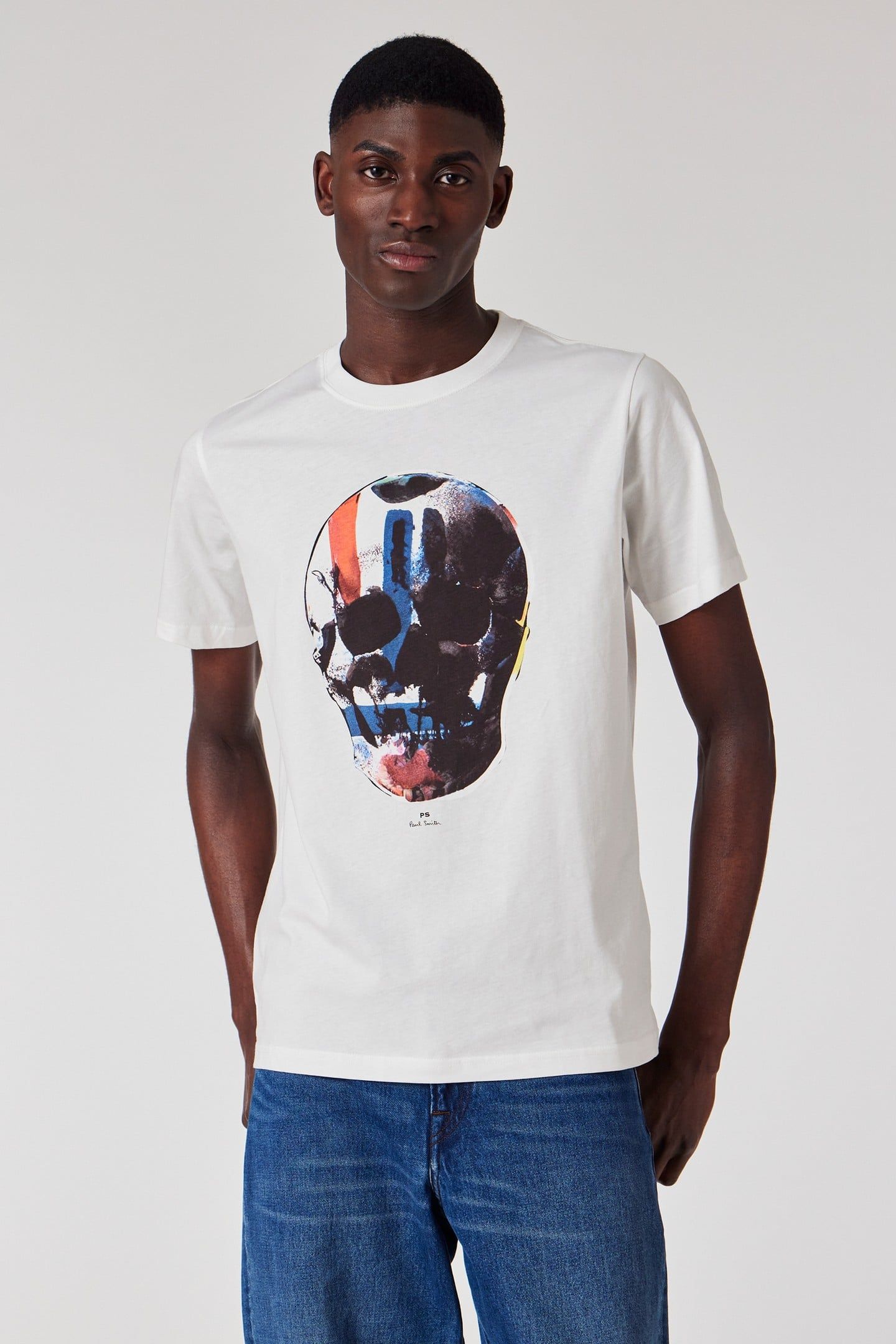 MENS REG FIT SS T SHIRT SKULL RED BLUE WHITE 1