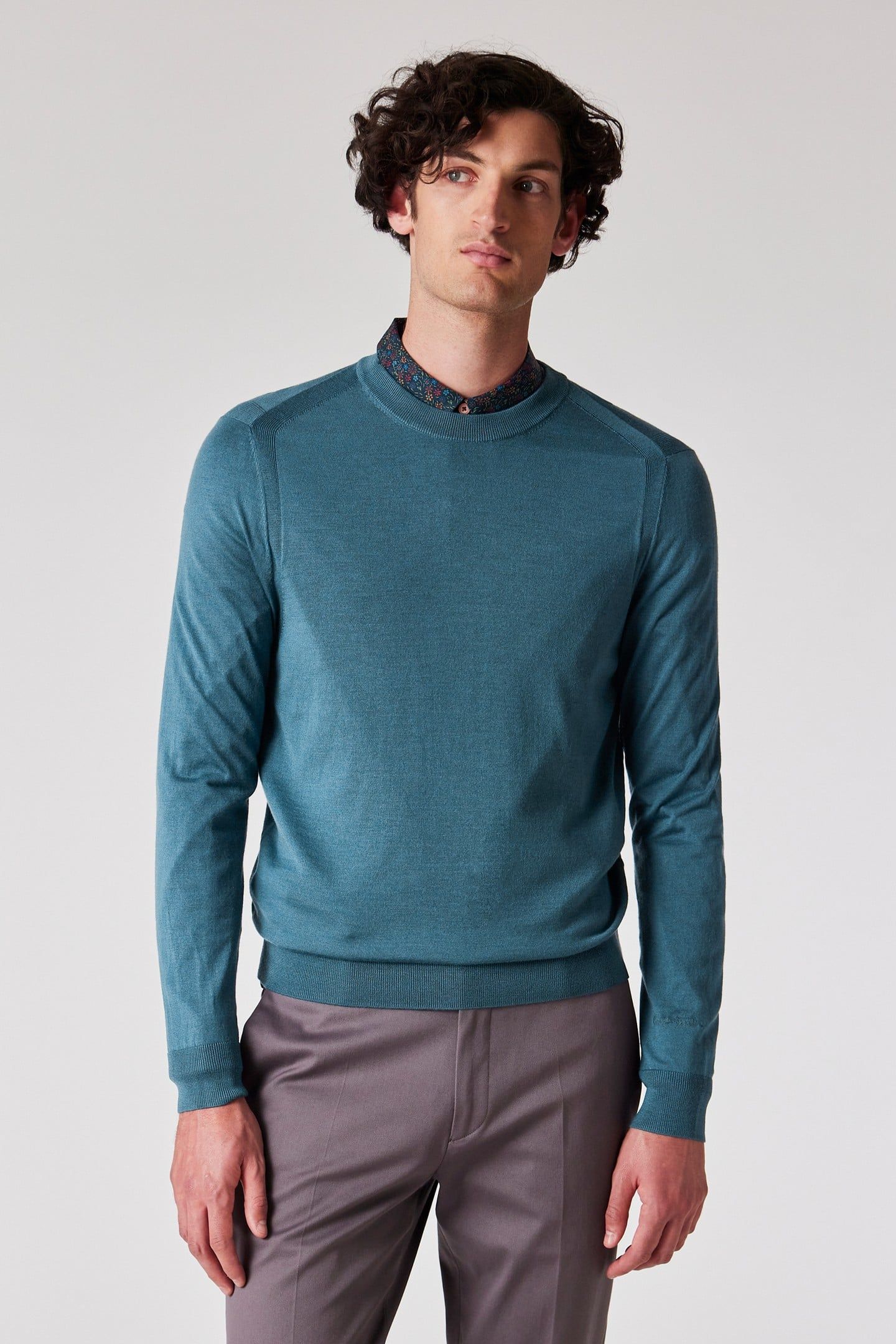 MENS SWEATER CREW NECK PETROL GREEN 2