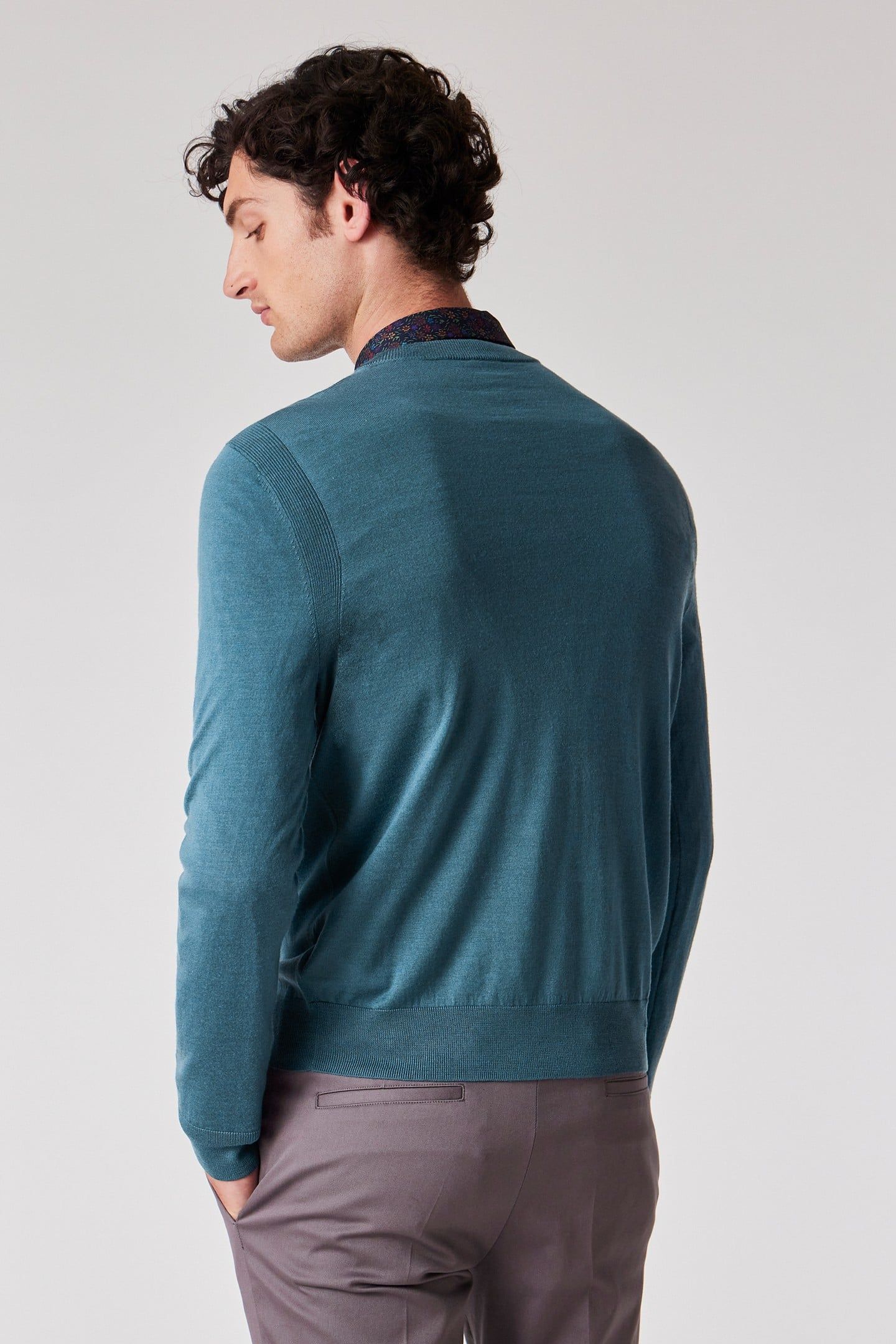 MENS SWEATER CREW NECK PETROL GREEN 5