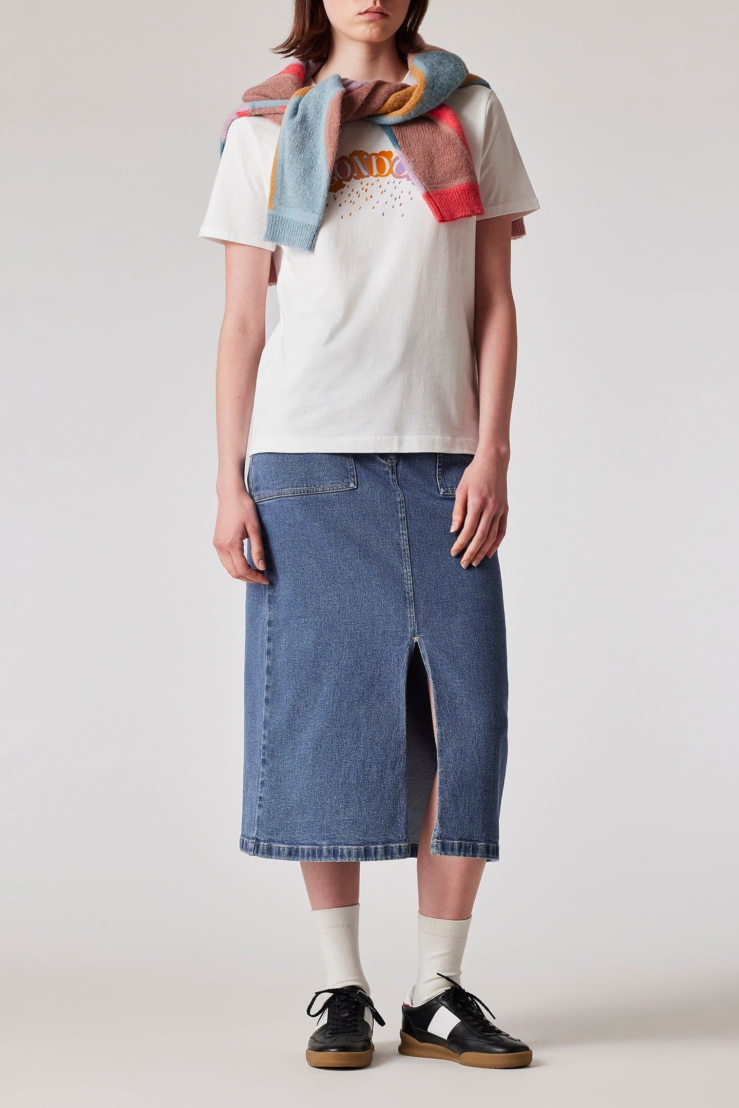 WOMENS DENIM MIDI SKIRT MEDIUM BASE 3