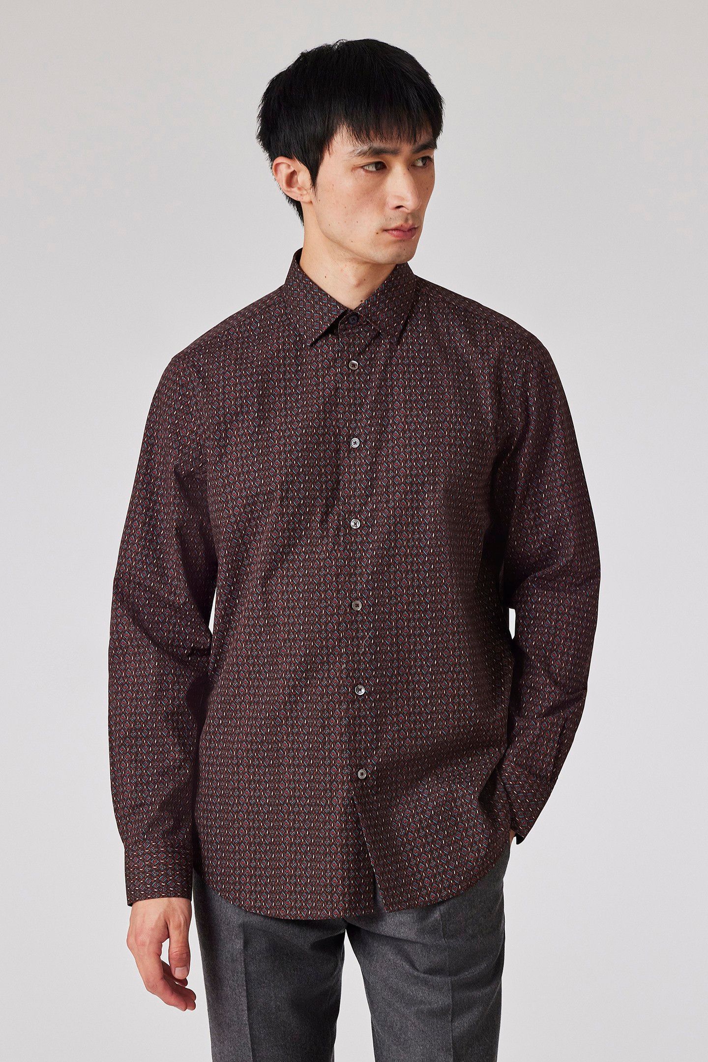 MENS S/C TAILORED FIT SHIRT BURGUNDY/ BORDE 1