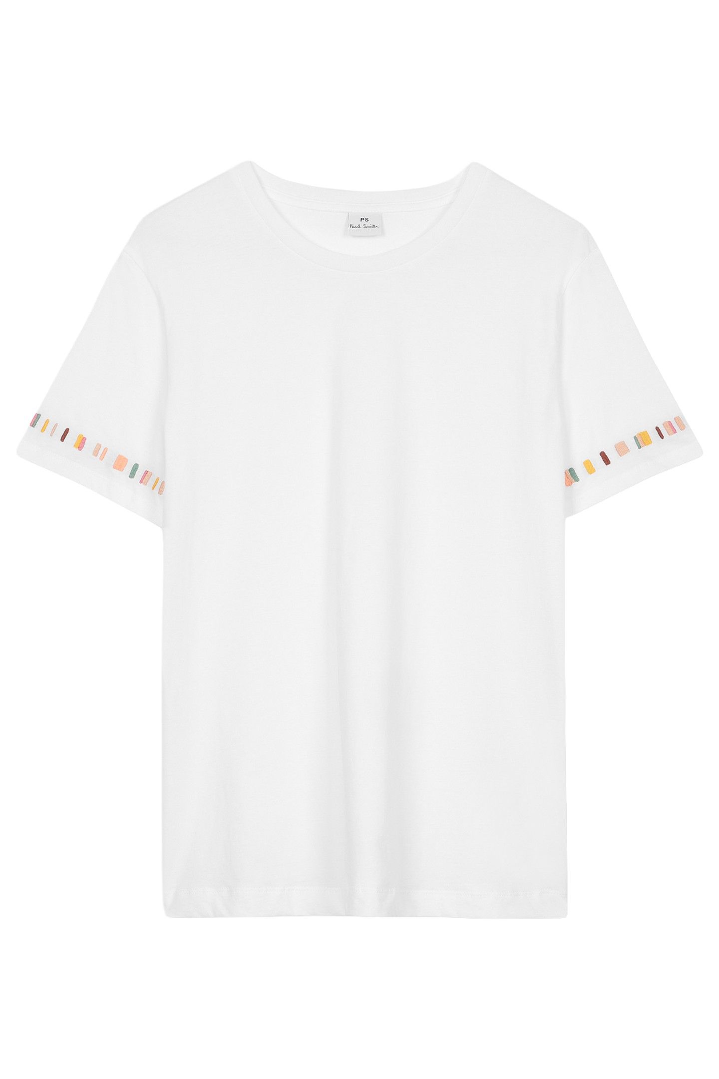 WOMENS STRIPE SLEEVE EMB T-SHIRT WHITE 1
