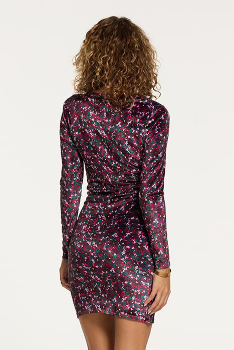 LADIES MENDOZA VELVET DRESS DITSY FLOWER WINE PURPLE DAISY 2